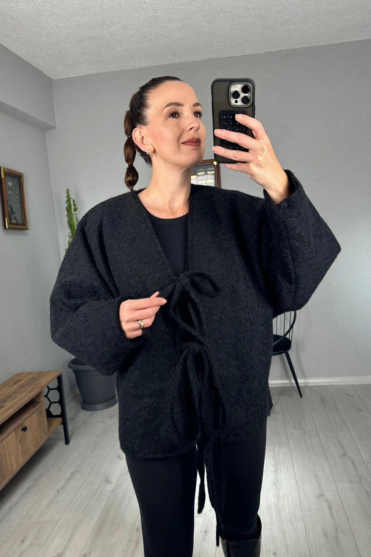 Önü Bağlama Detaylı Kaşe Ceket 