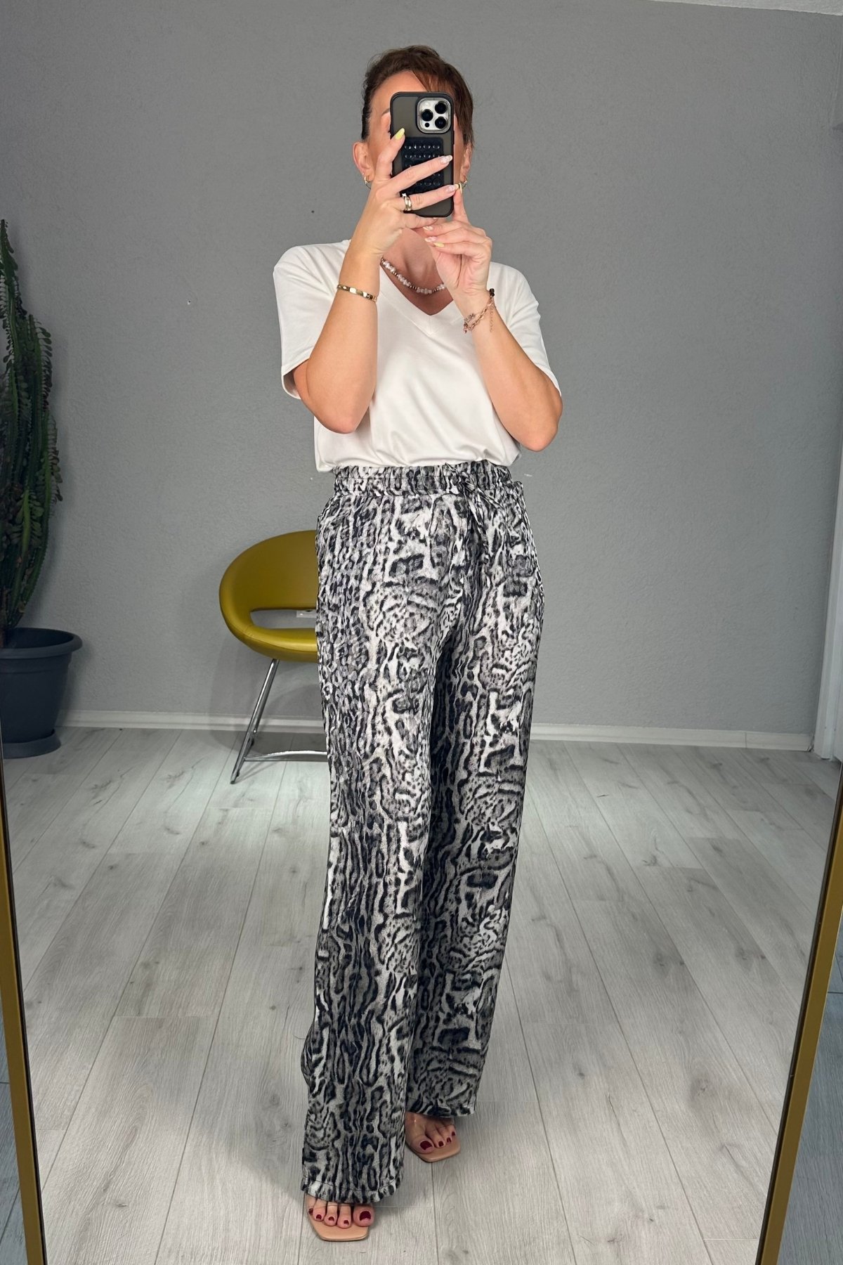 Leopar Bol Paça Pantolon  - gri