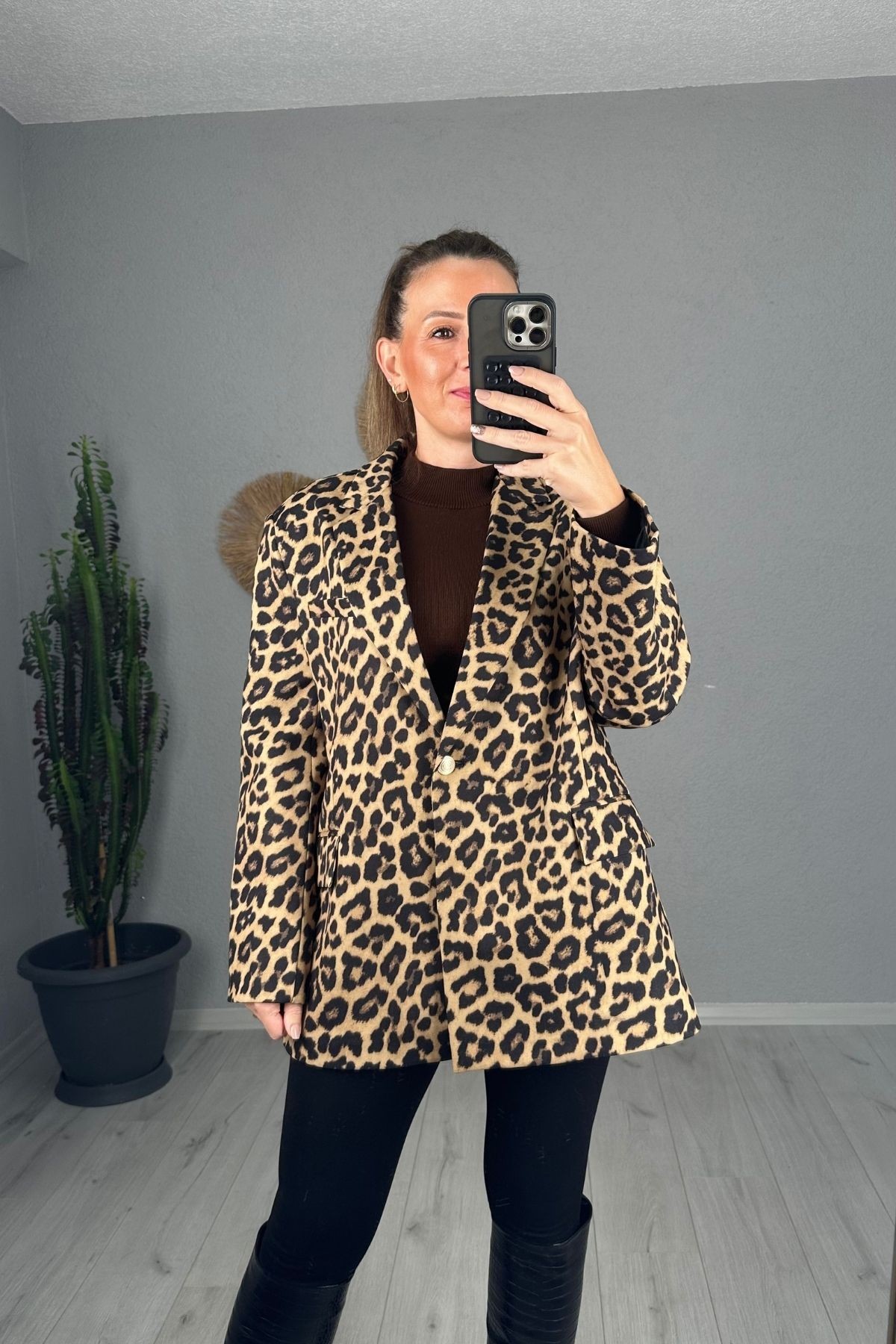 Premium Kalite Oversize Leopar Ceket 