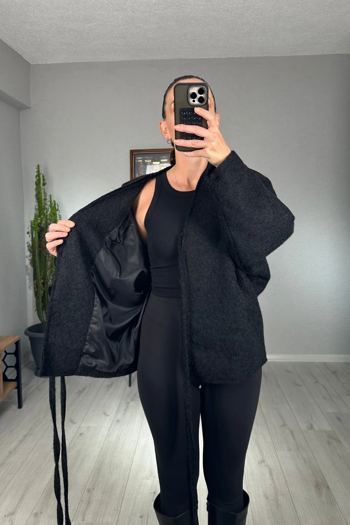 Önü Bağlama Detaylı Kaşe Ceket 