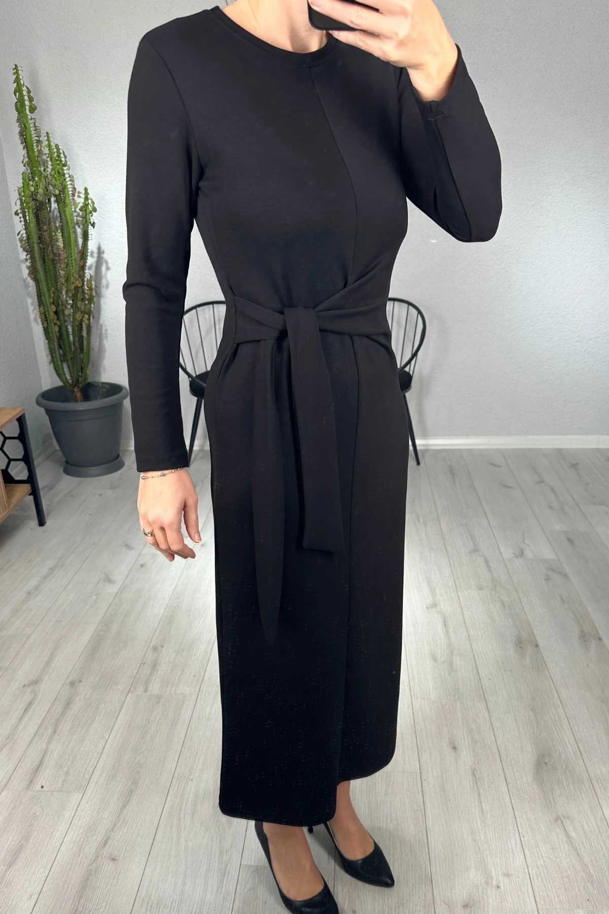 Modal Yandan Bağlamalı Uzun Elbise