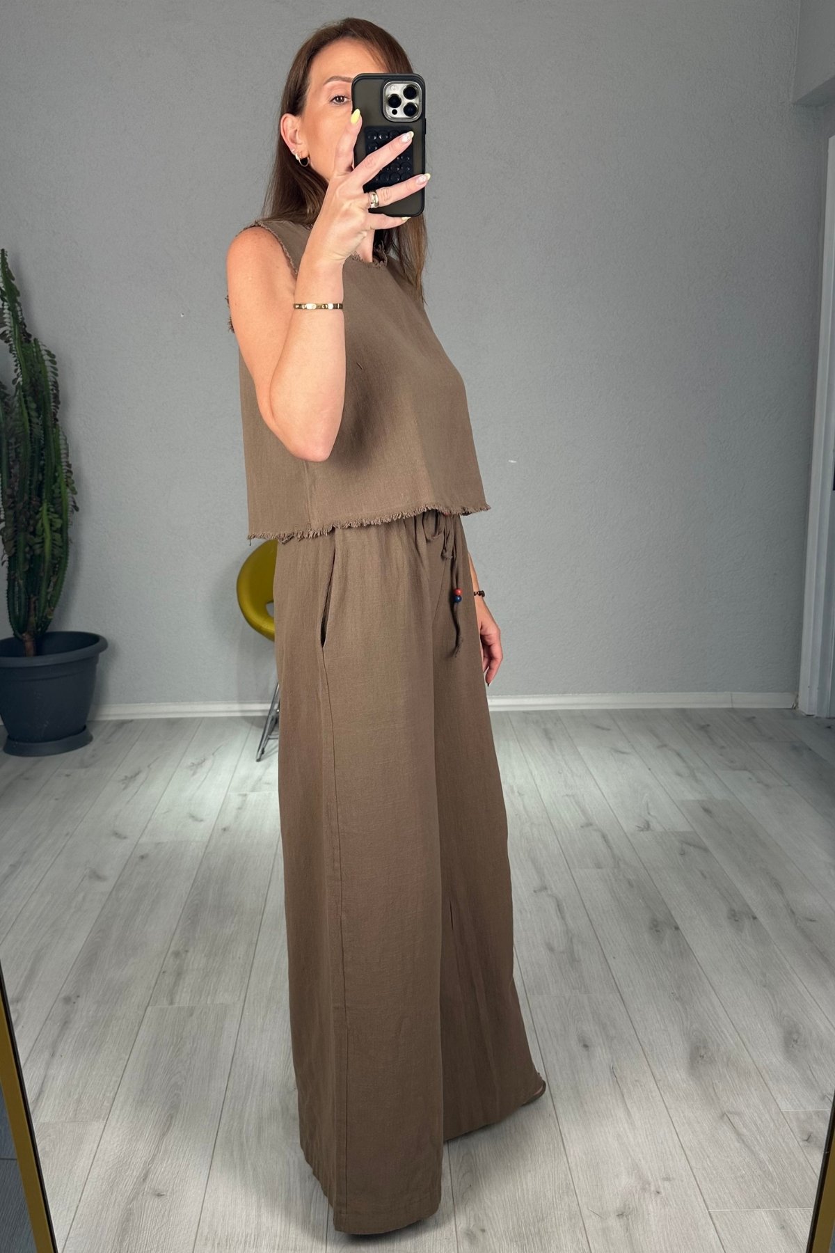Keten Pantolon Bluz Takım 