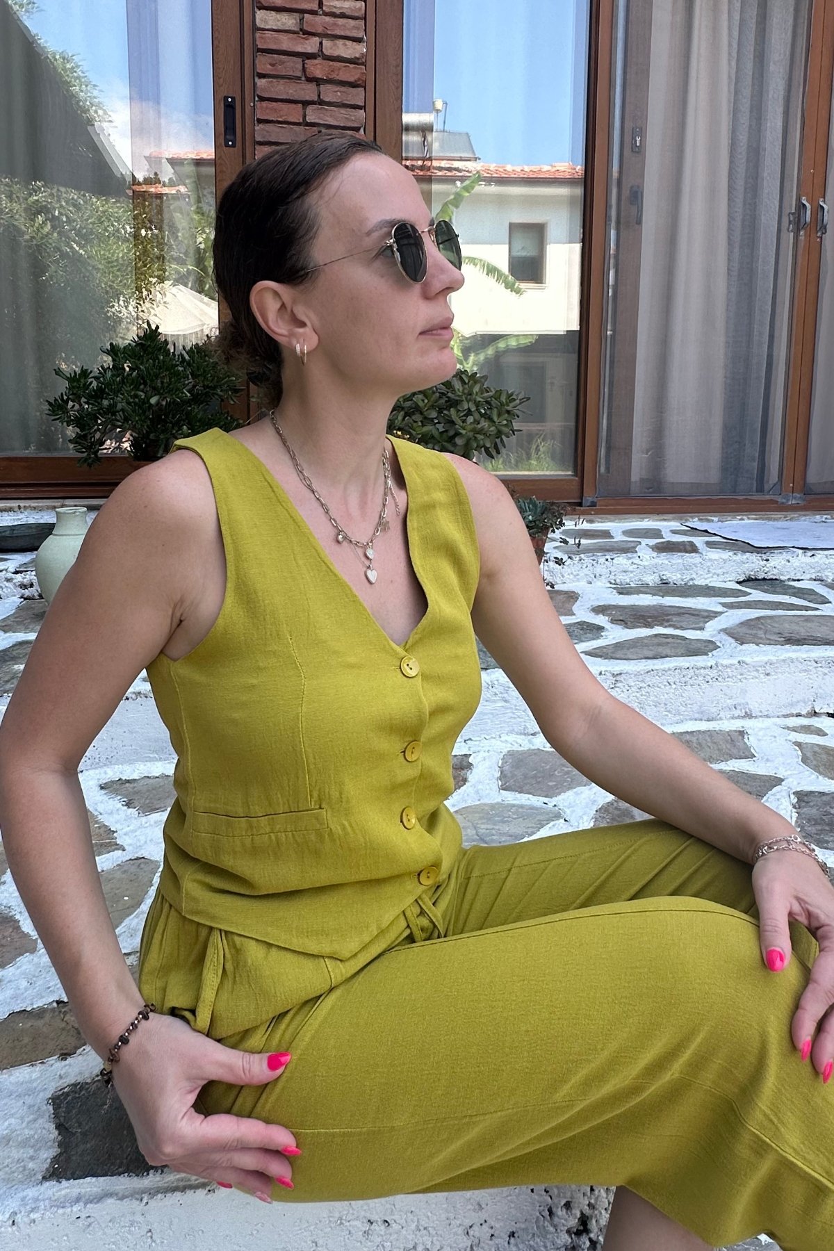 Keten Yelek Pantolon Takım 