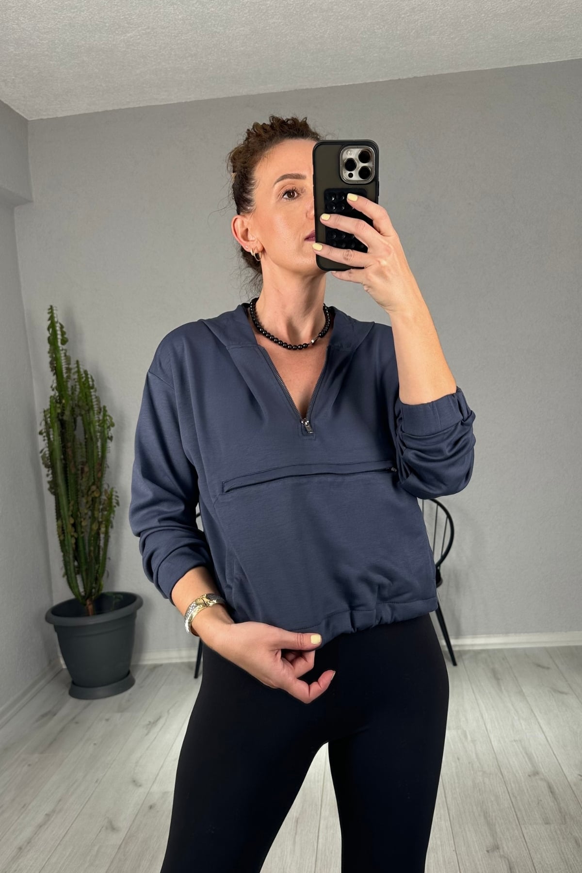Modal Kanguru Cepli Sweatshirt - füme