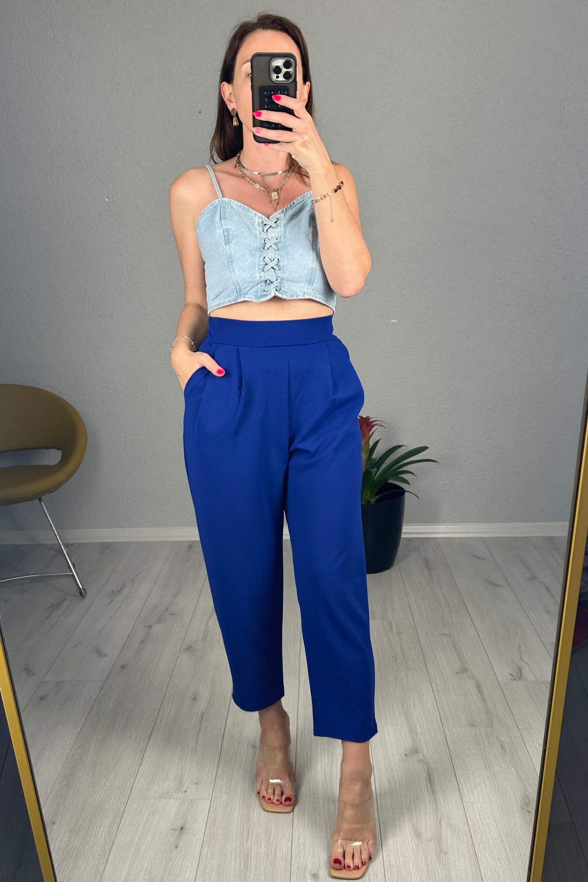 Harem Model Likralı Balon Pantolon