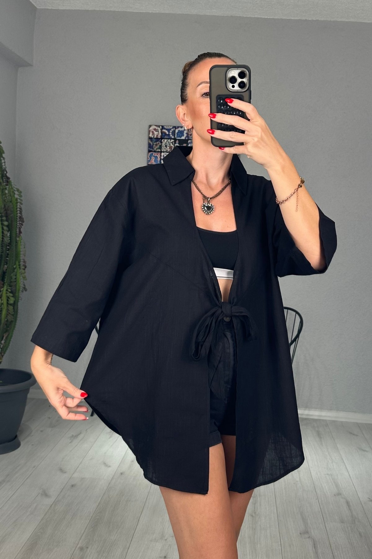 Summer Keten Bağlamalı Pareo Gömlek