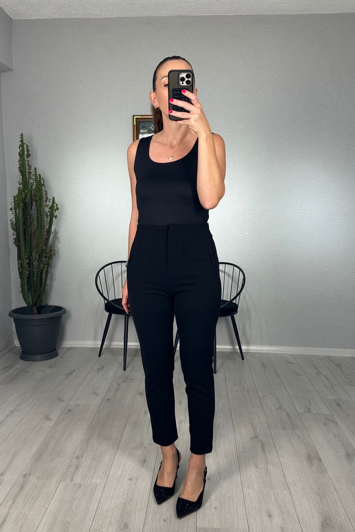 Zara Model Pensli Dar Paça Pantolon  - Siyah