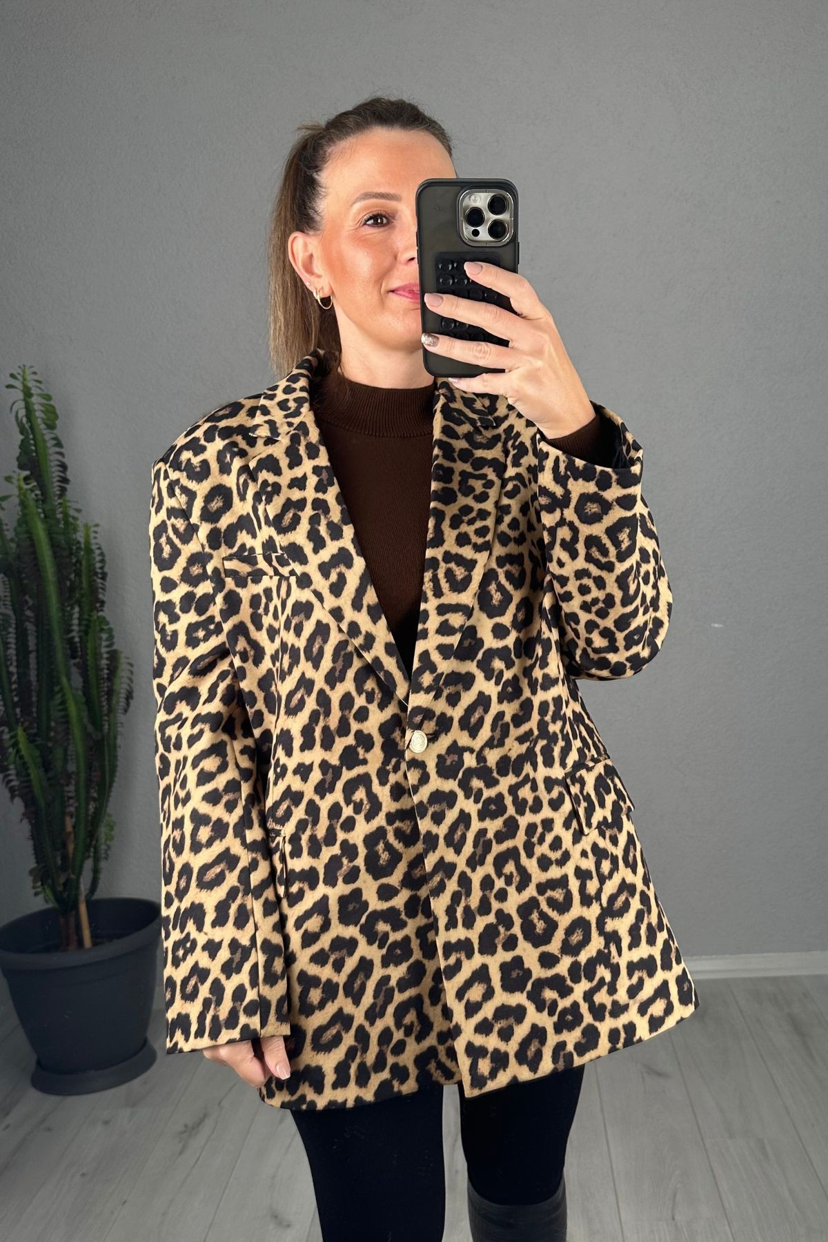 Premium Kalite Oversize Leopar Ceket 