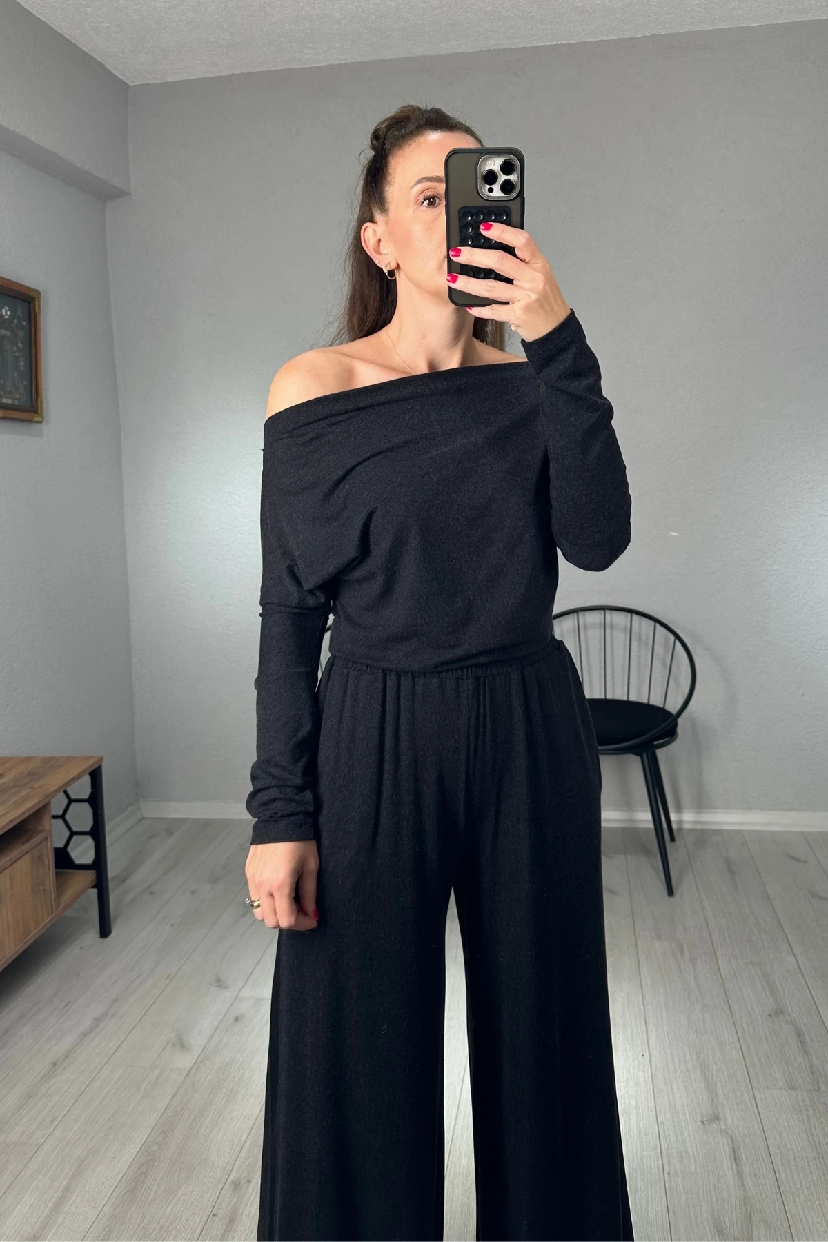 Kayık Yaka Bluz Pantolon Takım