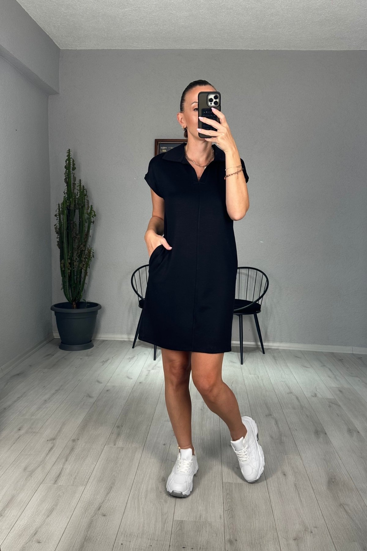 Modal Polo Yaka Cepli Elbise 