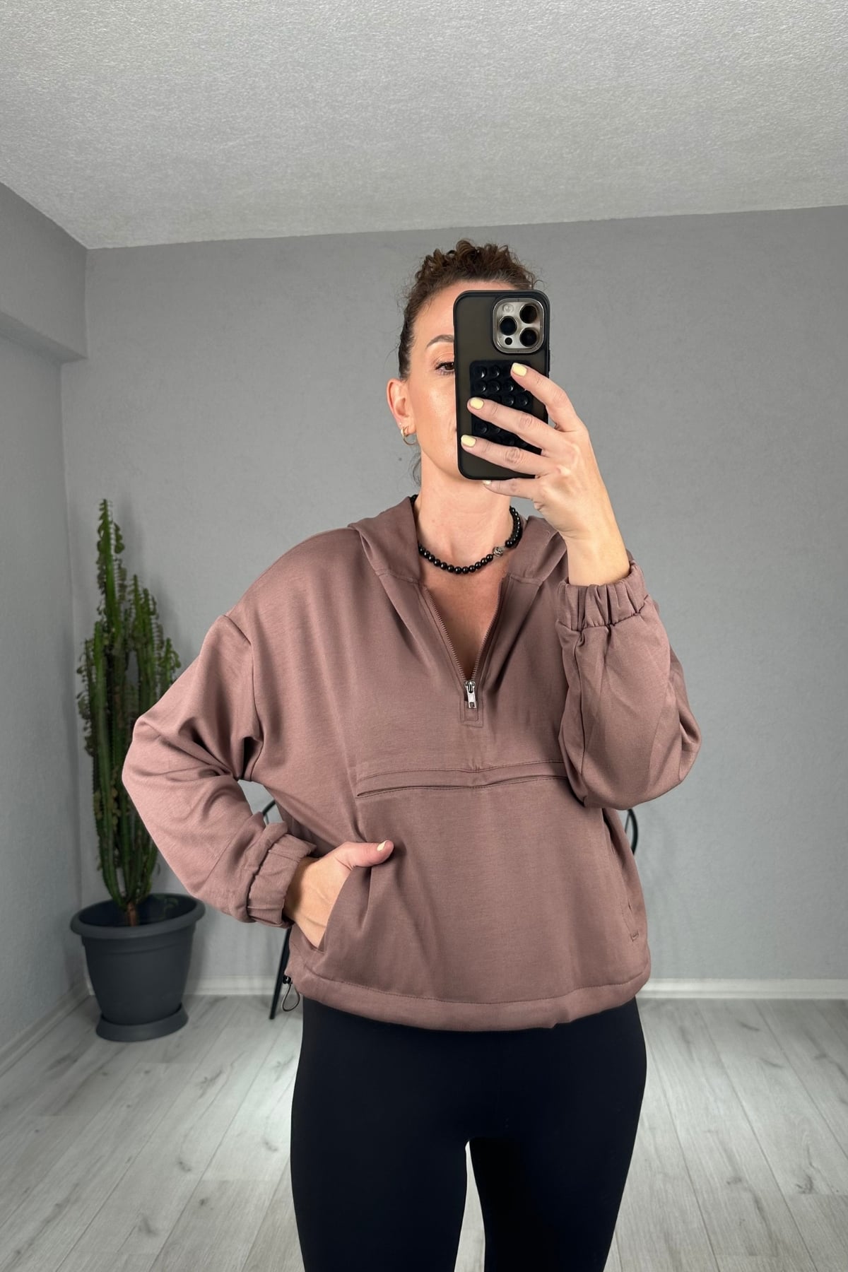Modal Kanguru Cepli Sweatshirt - kahverengi