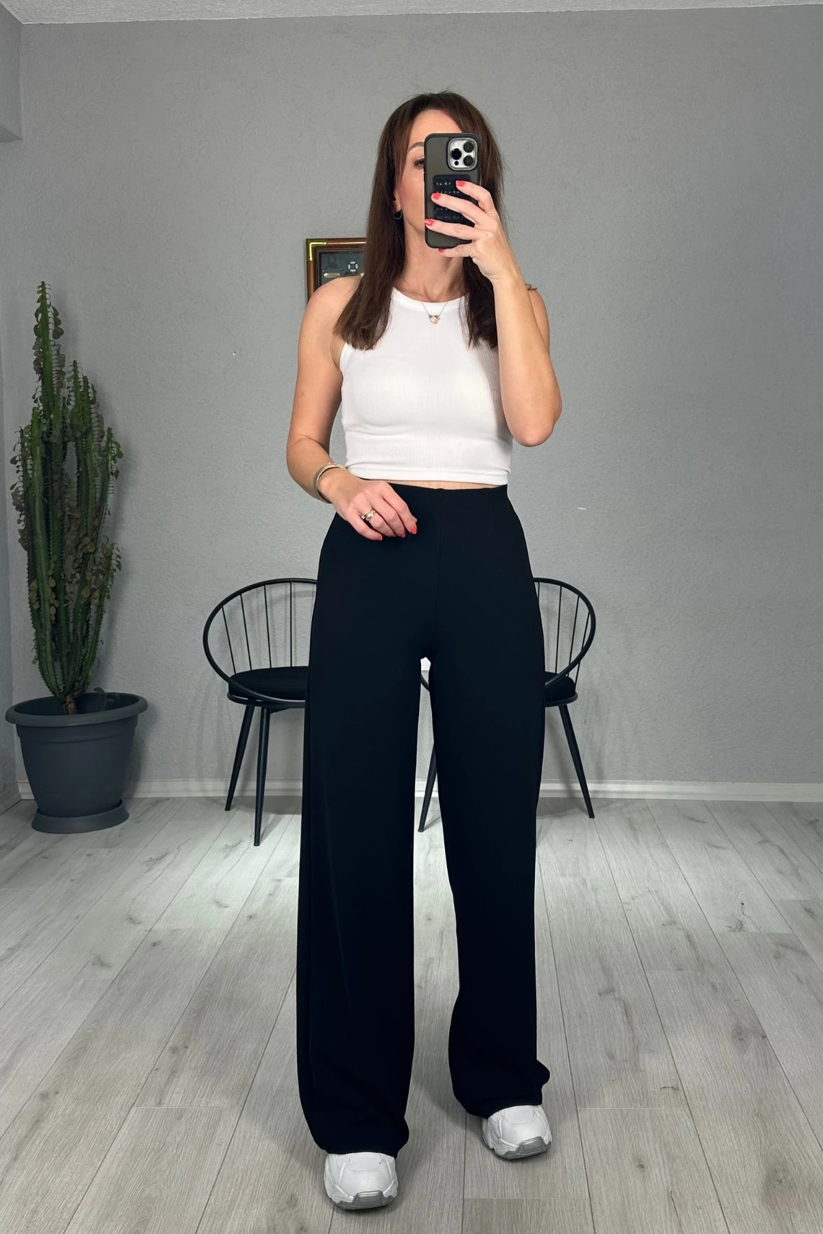 Beli Lastikli Likralı Palazzo Pantolon