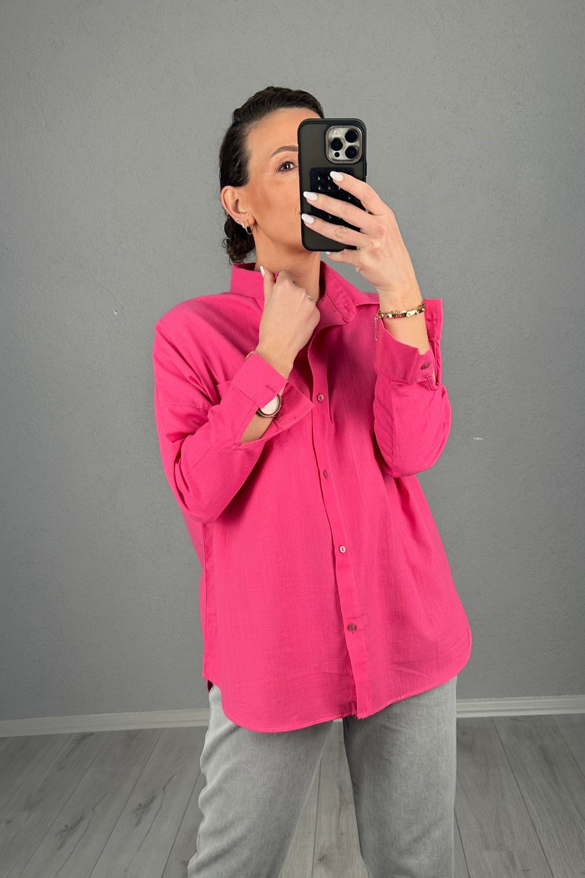 Vera Oversize Keten Gömlek 