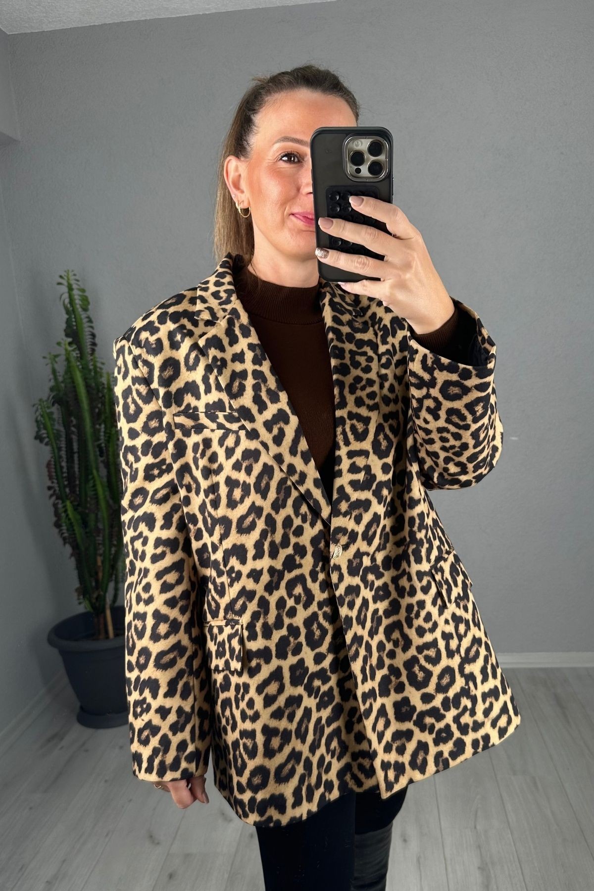 Premium Kalite Oversize Leopar Ceket 