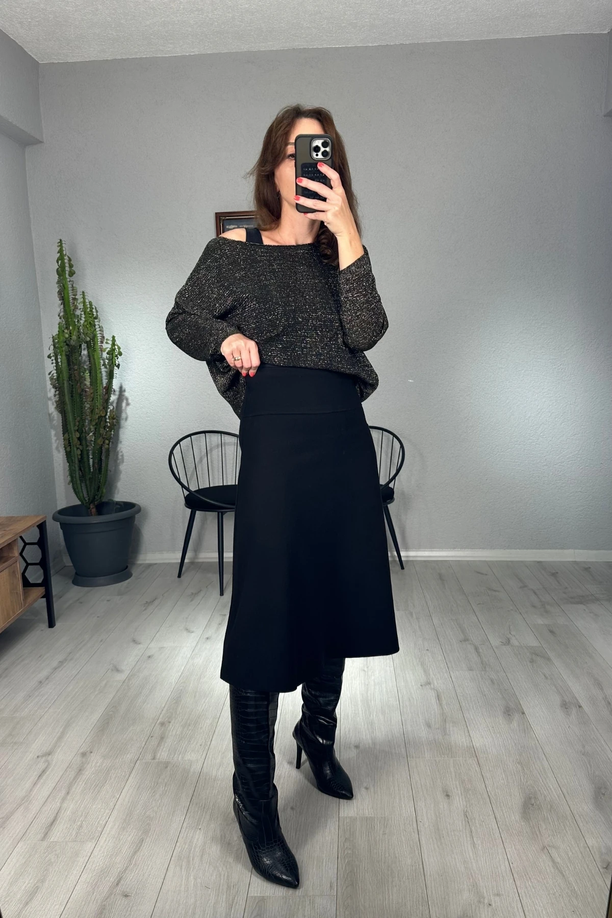 ZRA Selanik Kumaş Bel Korsajlı Etek  - Siyah