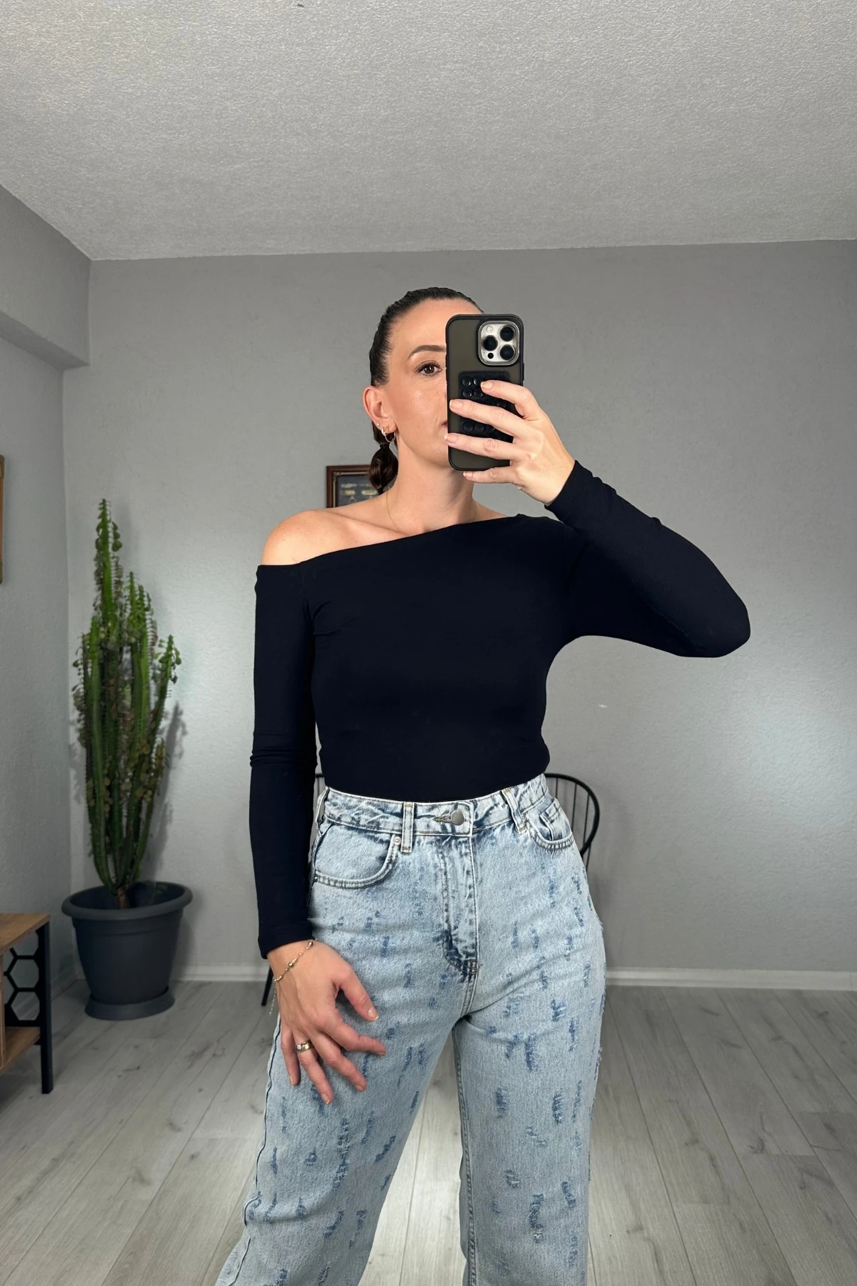 Modal Tek Omuz Uzun Kollu Body 