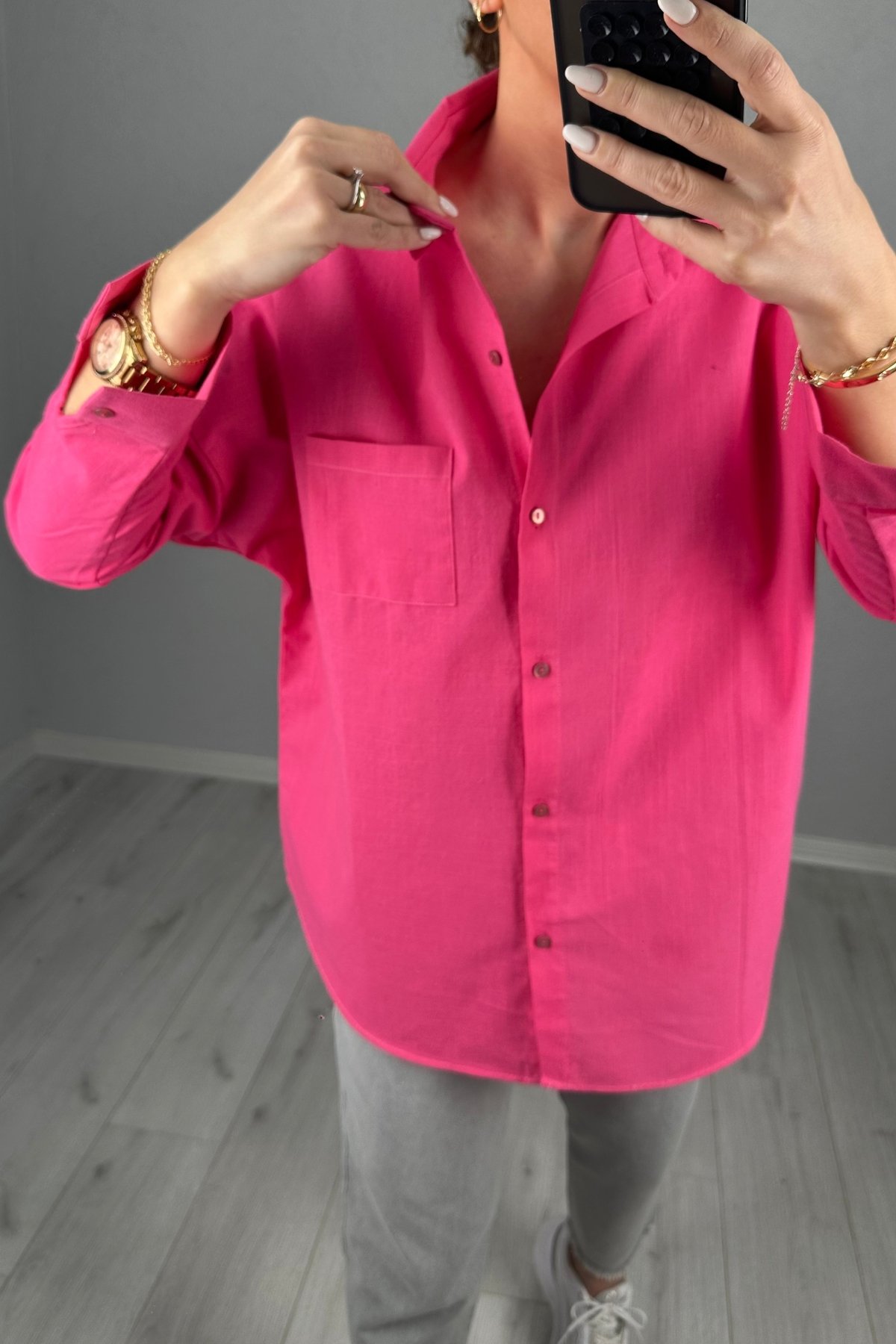Vera Oversize Keten Gömlek 