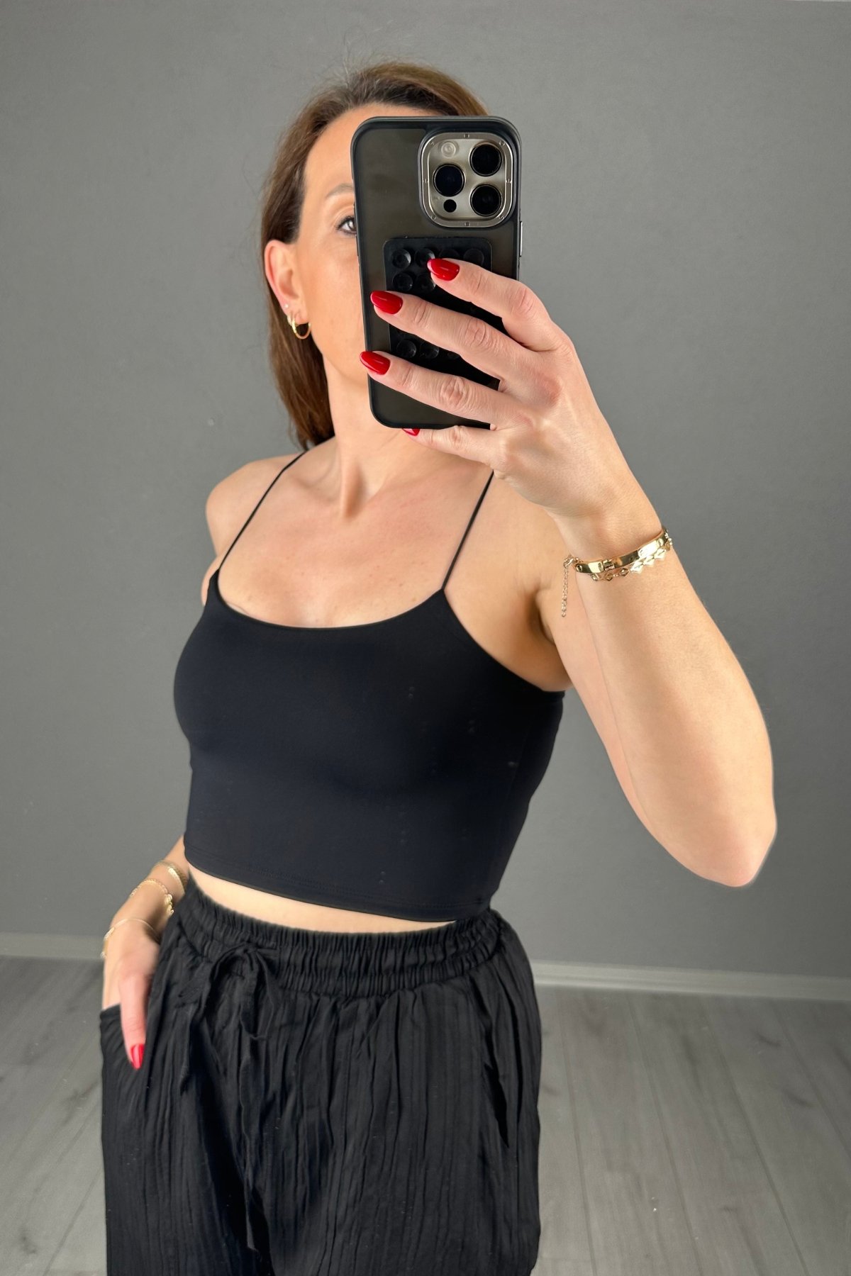 Lastik Askılı Likralı Crop