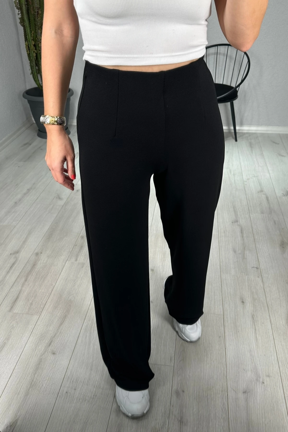 Beli Lastikli Likralı Palazzo Pantolon