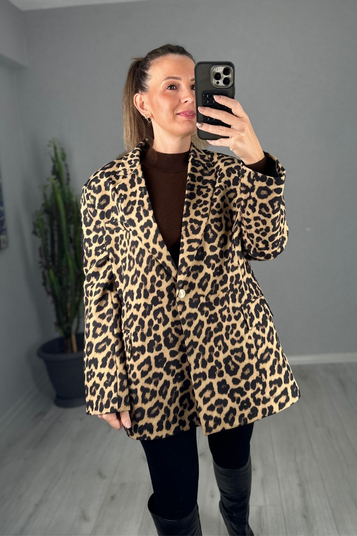 Premium Kalite Oversize Leopar Ceket 