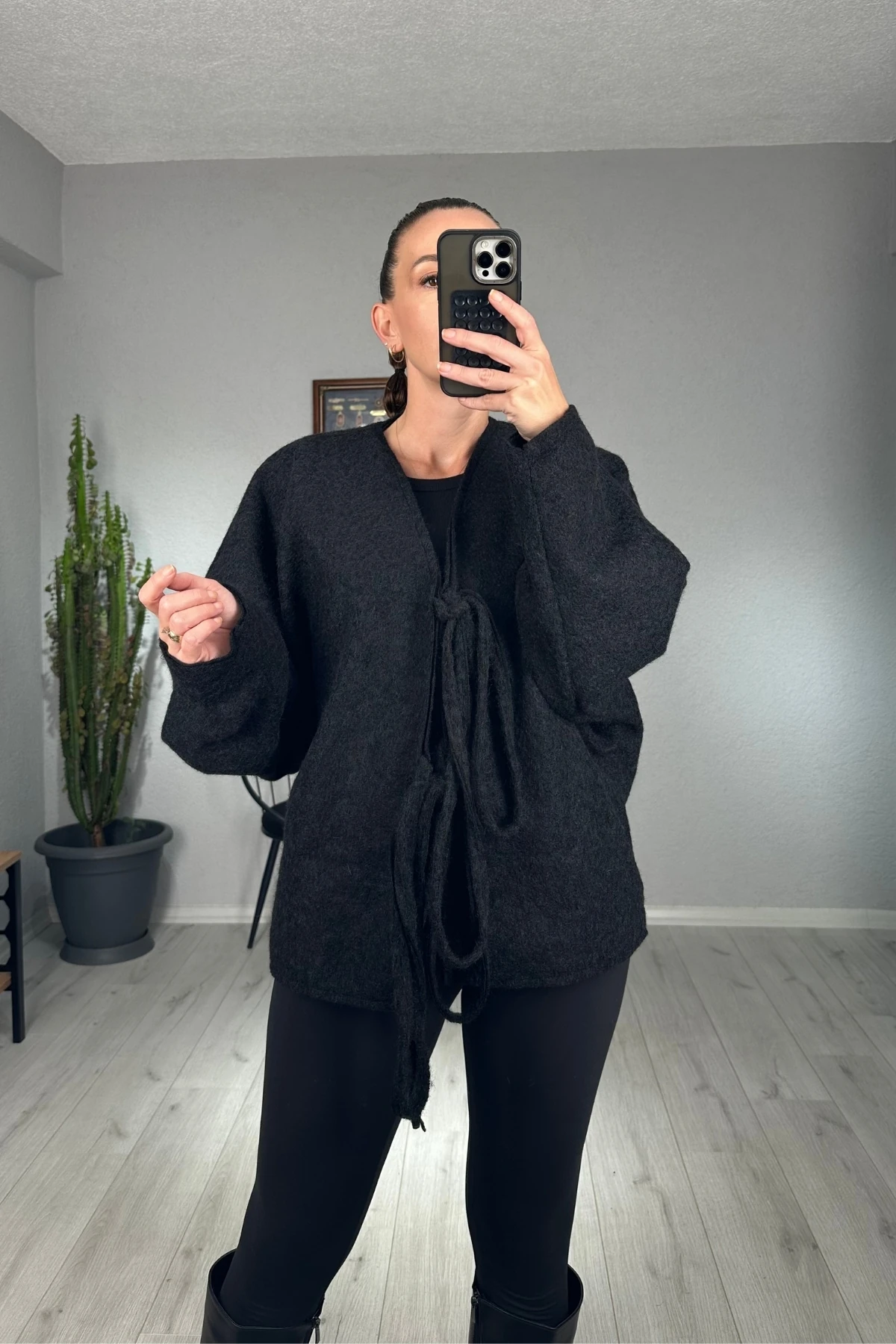 Önü Bağlama Detaylı Kaşe Ceket 