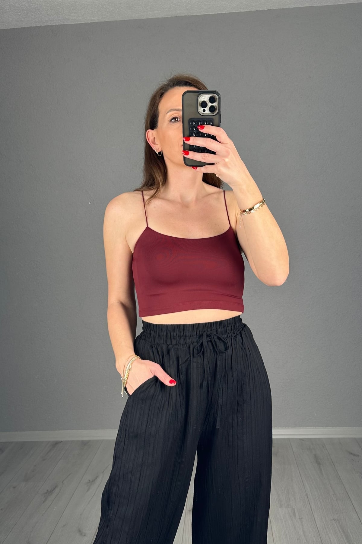 Lastik Askılı Likralı Crop