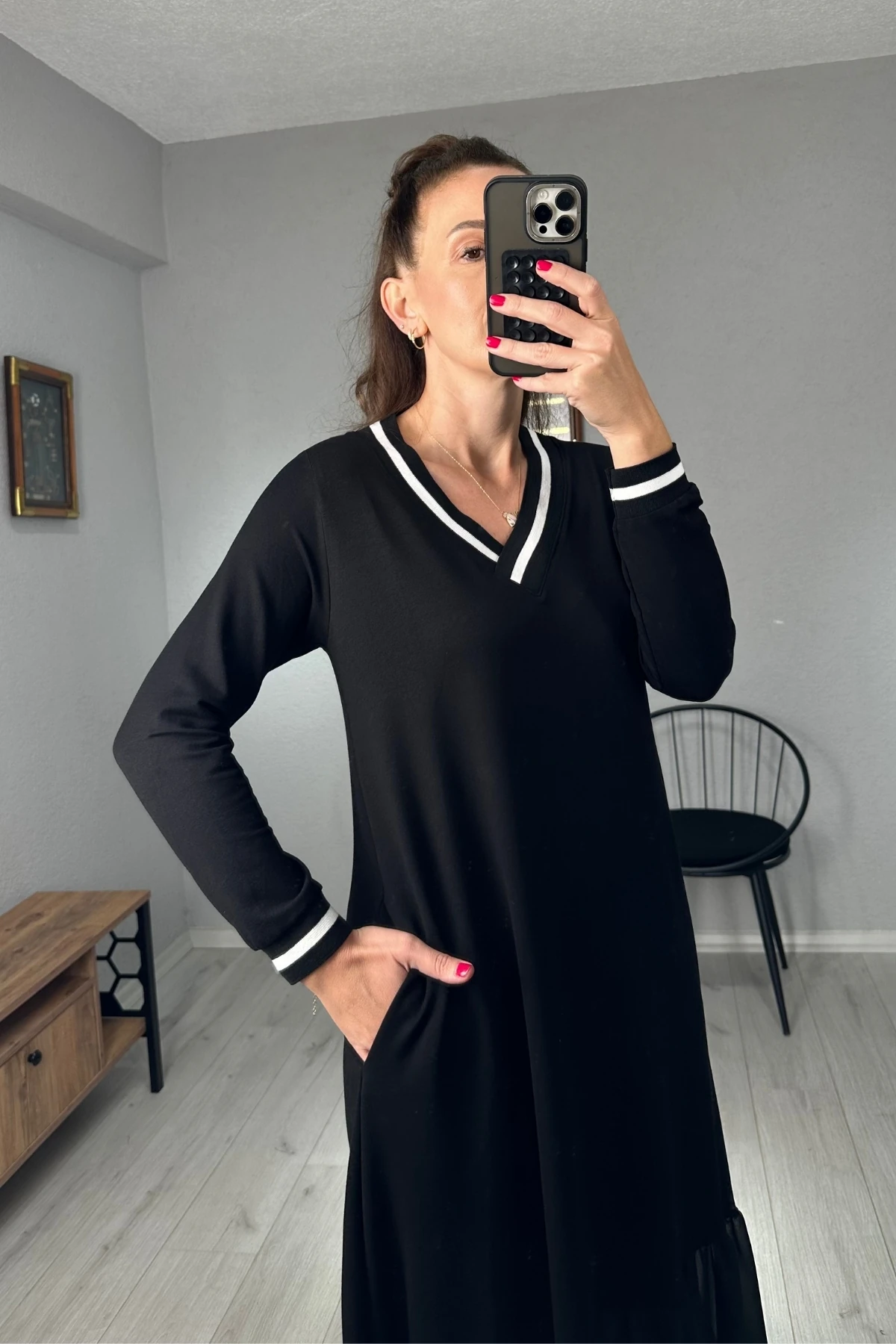 Şifon Detay Ribanalı Elbise