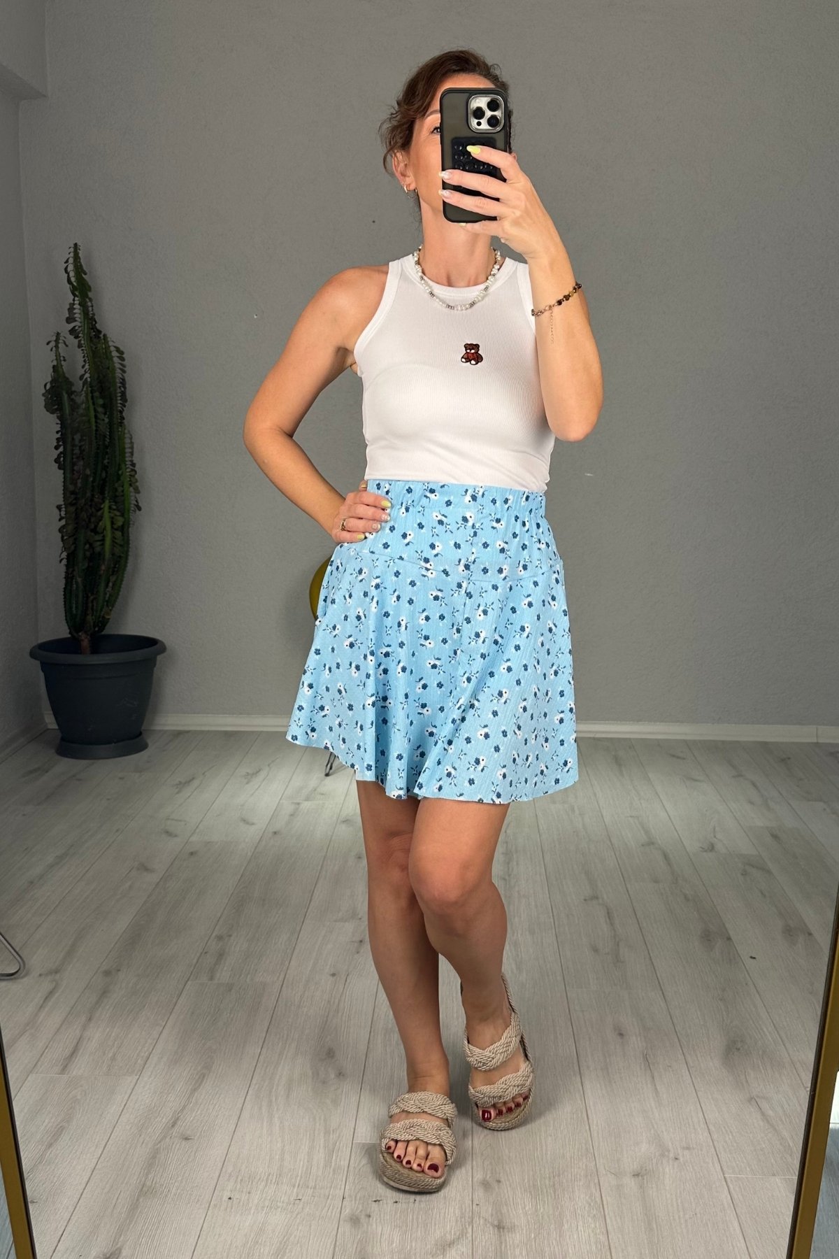 Beli Lastikli Çok Renkli Şort Etek 