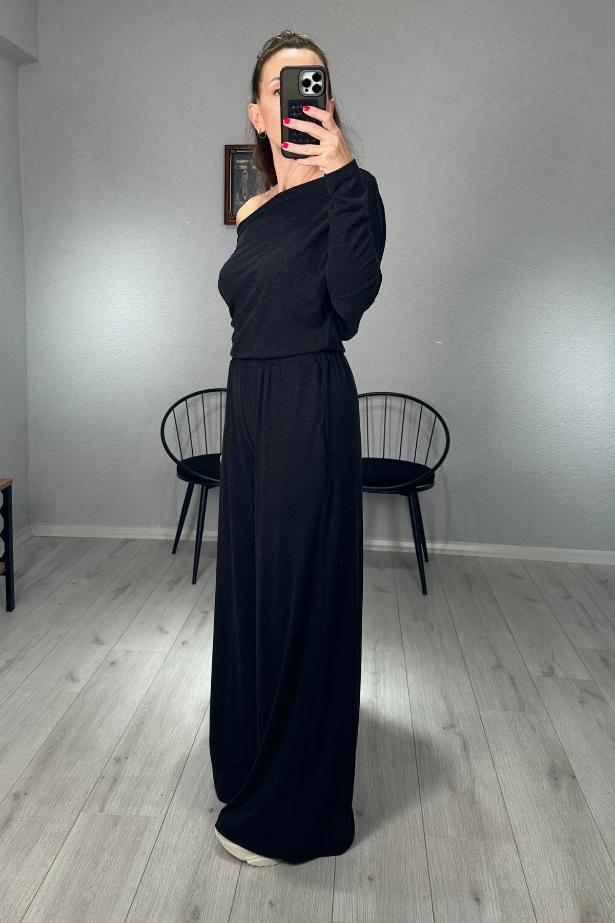 Kayık Yaka Bluz Pantolon Takım