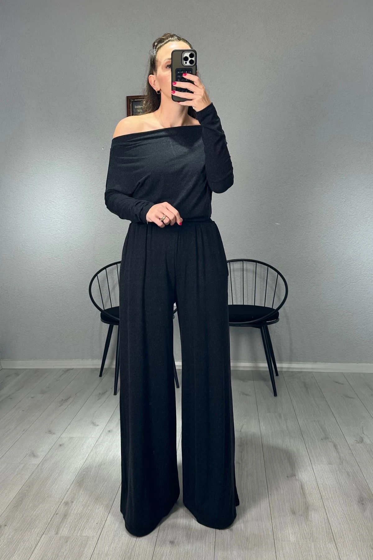 Kayık Yaka Bluz Pantolon Takım