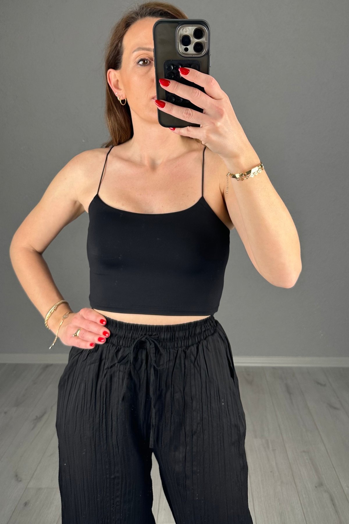 Lastik Askılı Likralı Crop