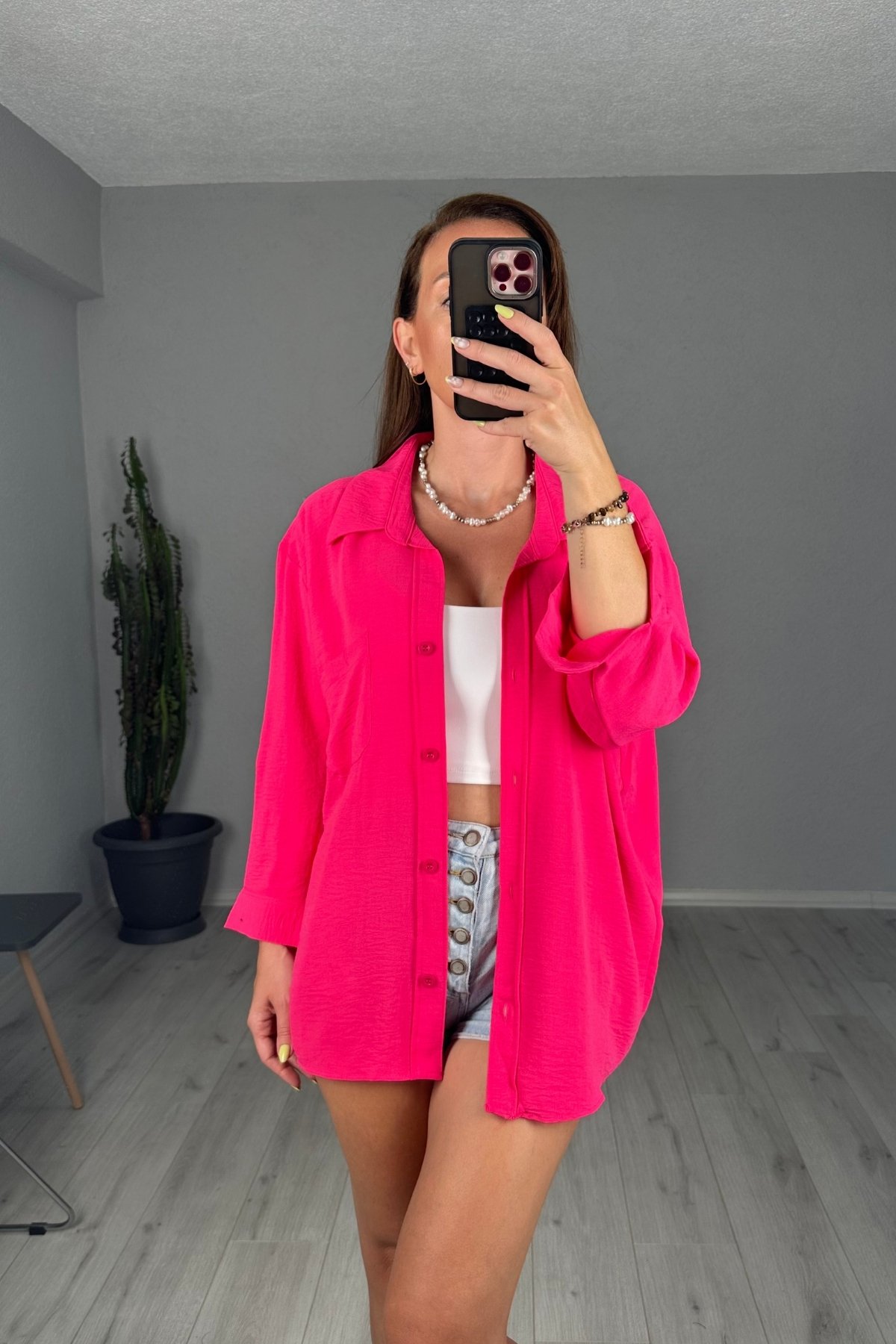 Ayrobin Oversize Cepli Gömlek - pembe