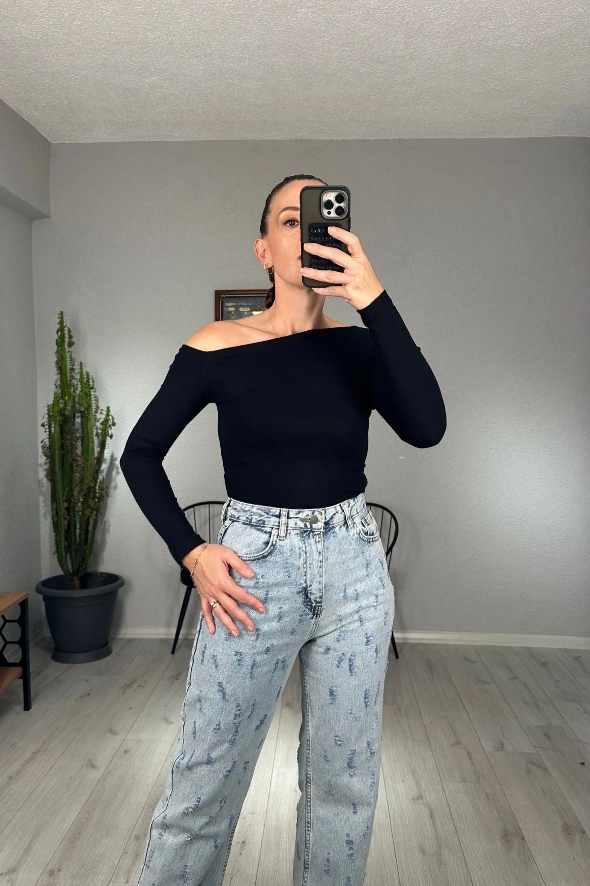 Modal Tek Omuz Uzun Kollu Body 