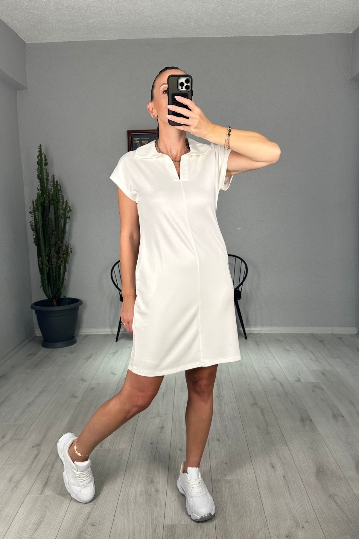 Modal Polo Yaka Cepli Elbise 