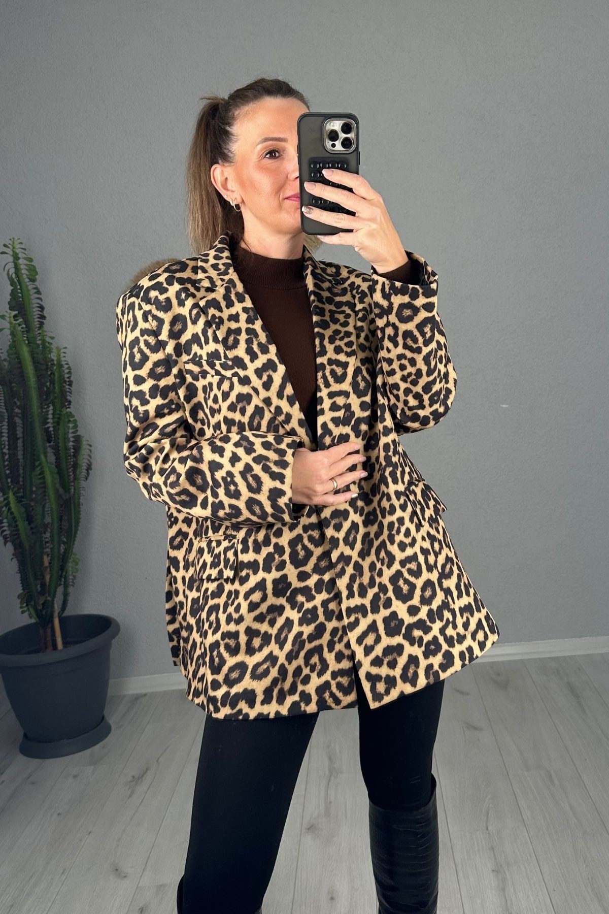 Premium Kalite Oversize Leopar Ceket 