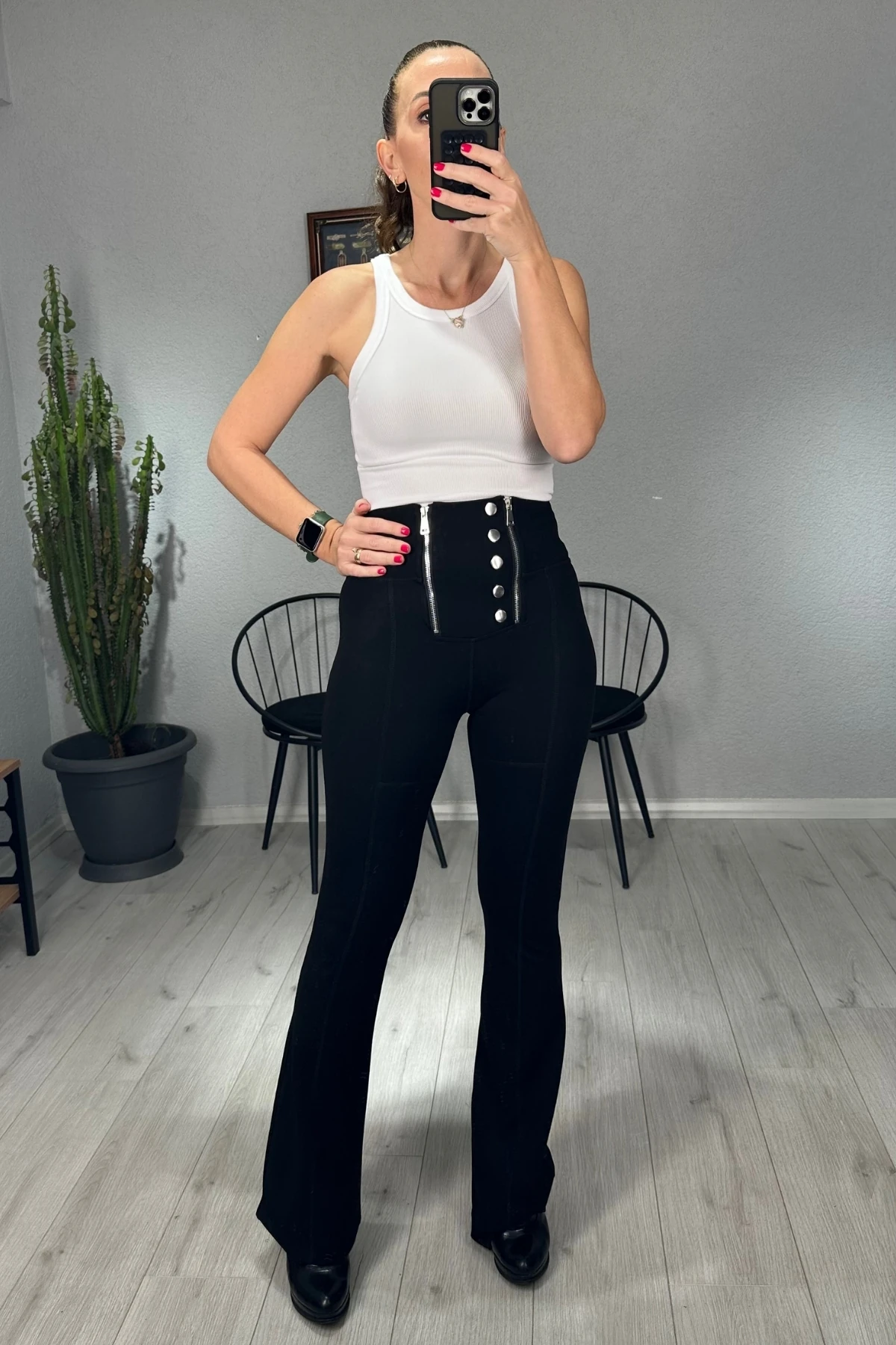 İspanyol Paça Çift Fermuarlı Tayt