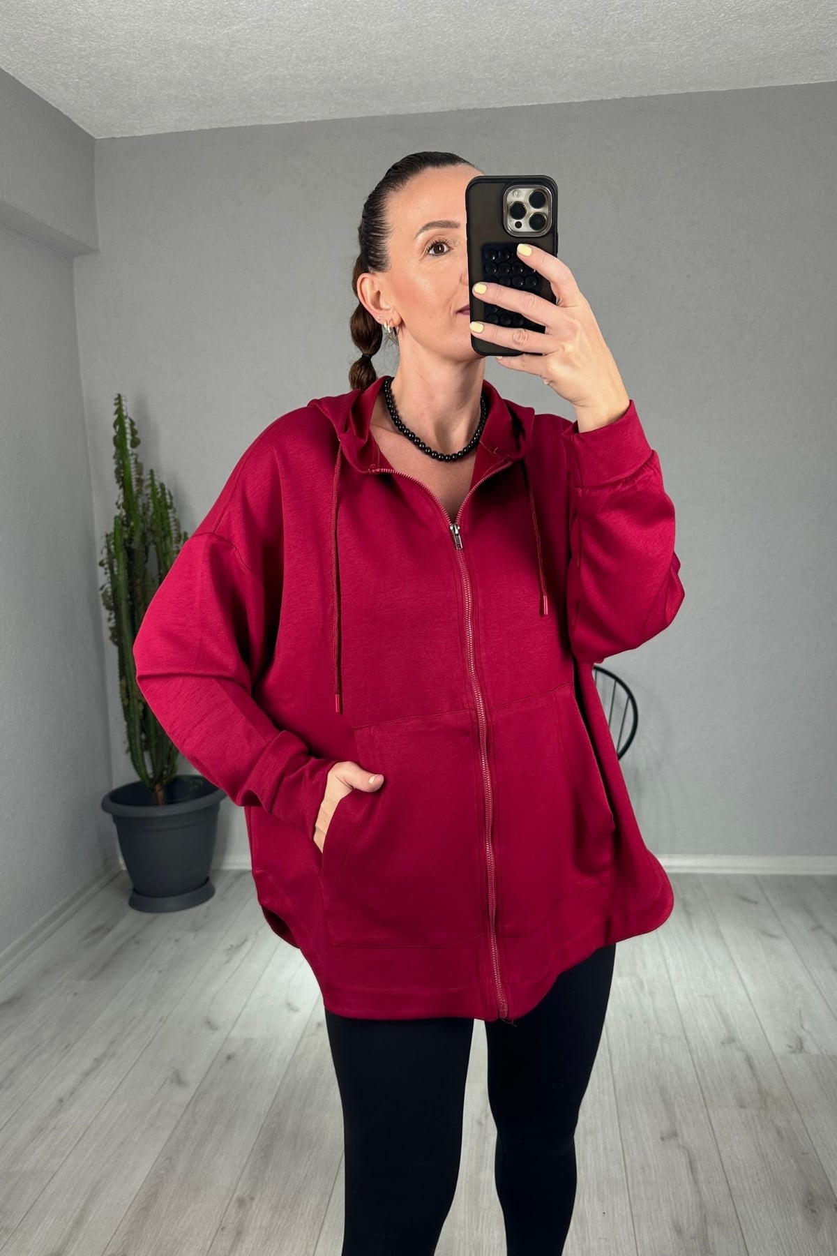 MYS Oversize Kapşonlu Sweatshirt - Bordo