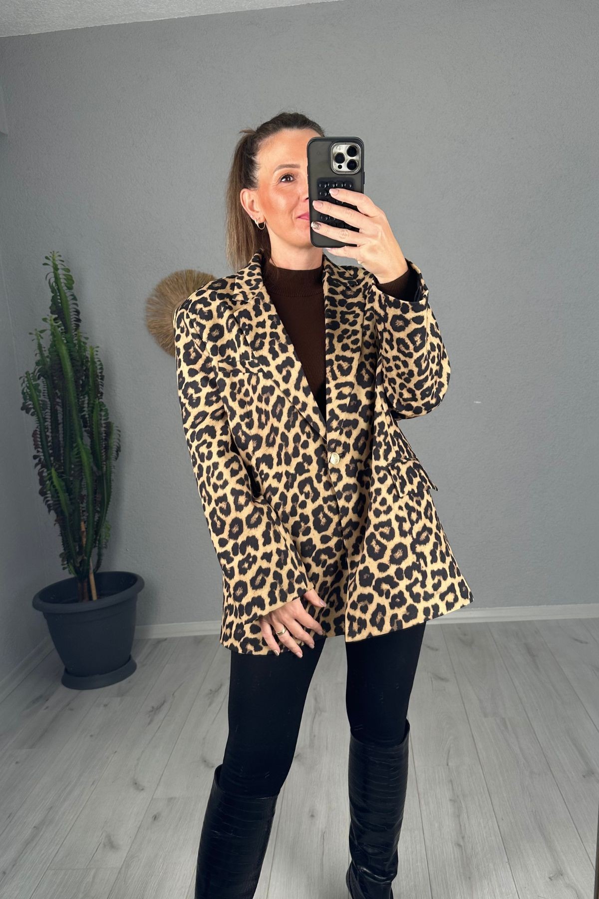 Premium Kalite Oversize Leopar Ceket 