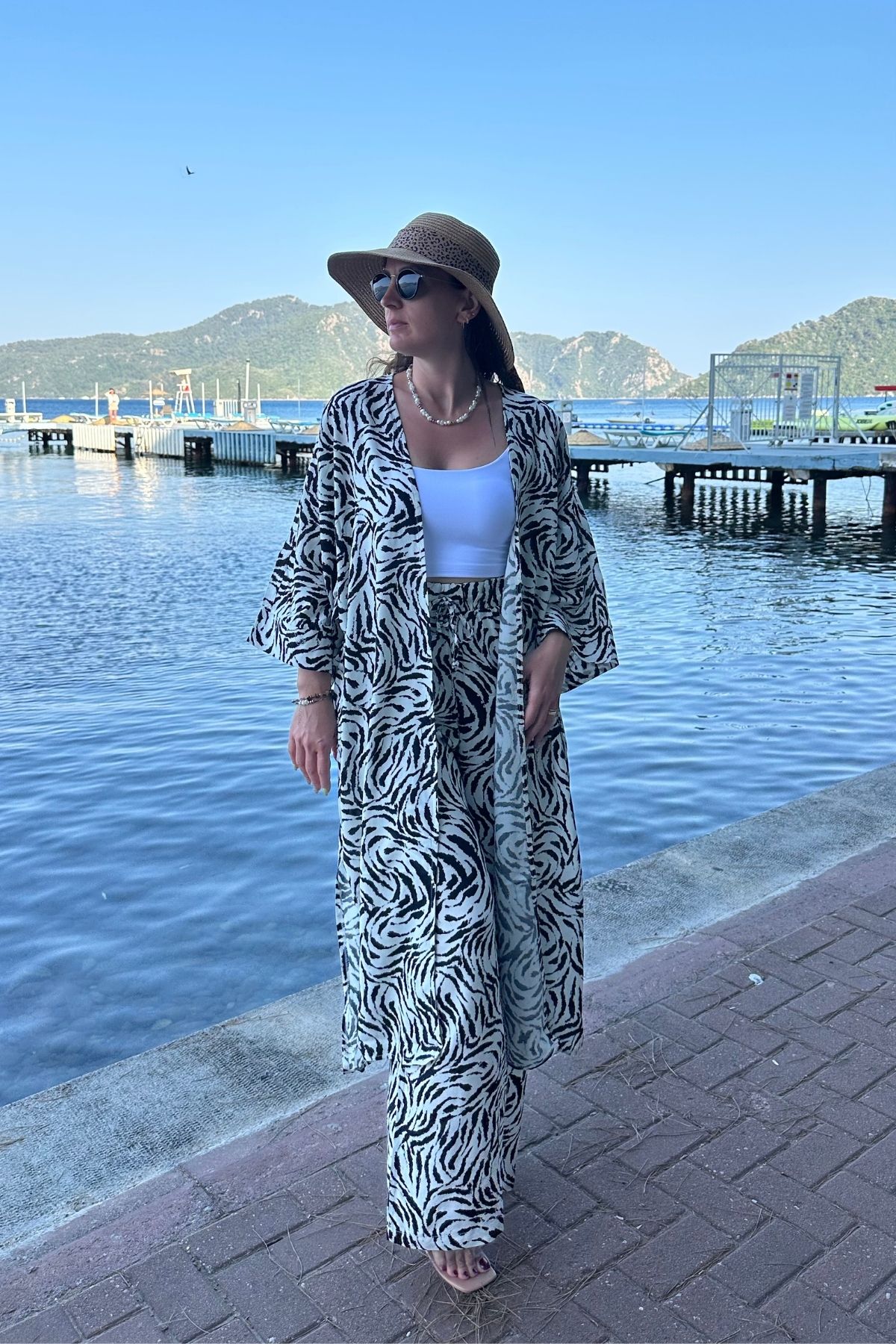Desenli Kimono Pantolon Takım 