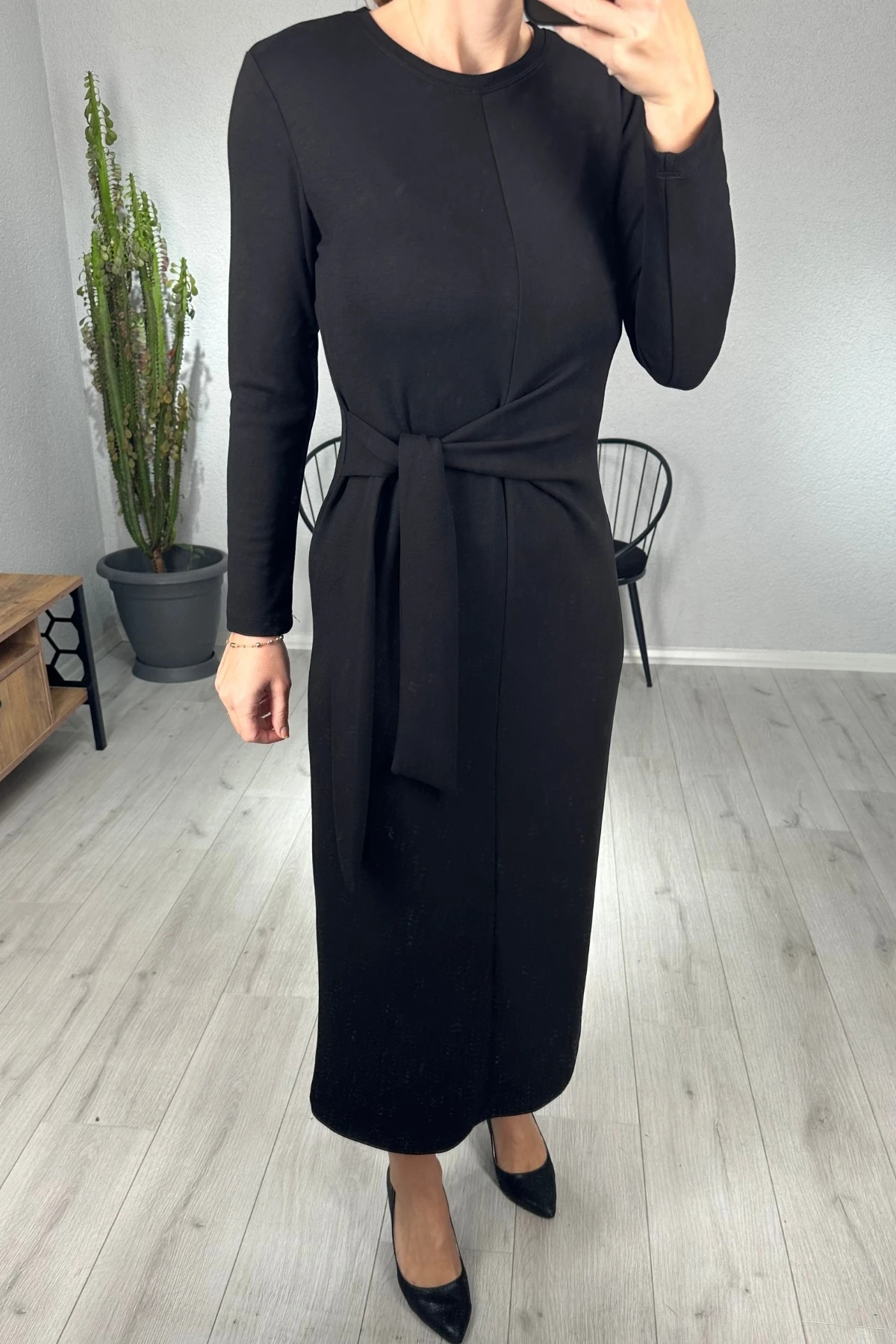 Modal Yandan Bağlamalı Uzun Elbise