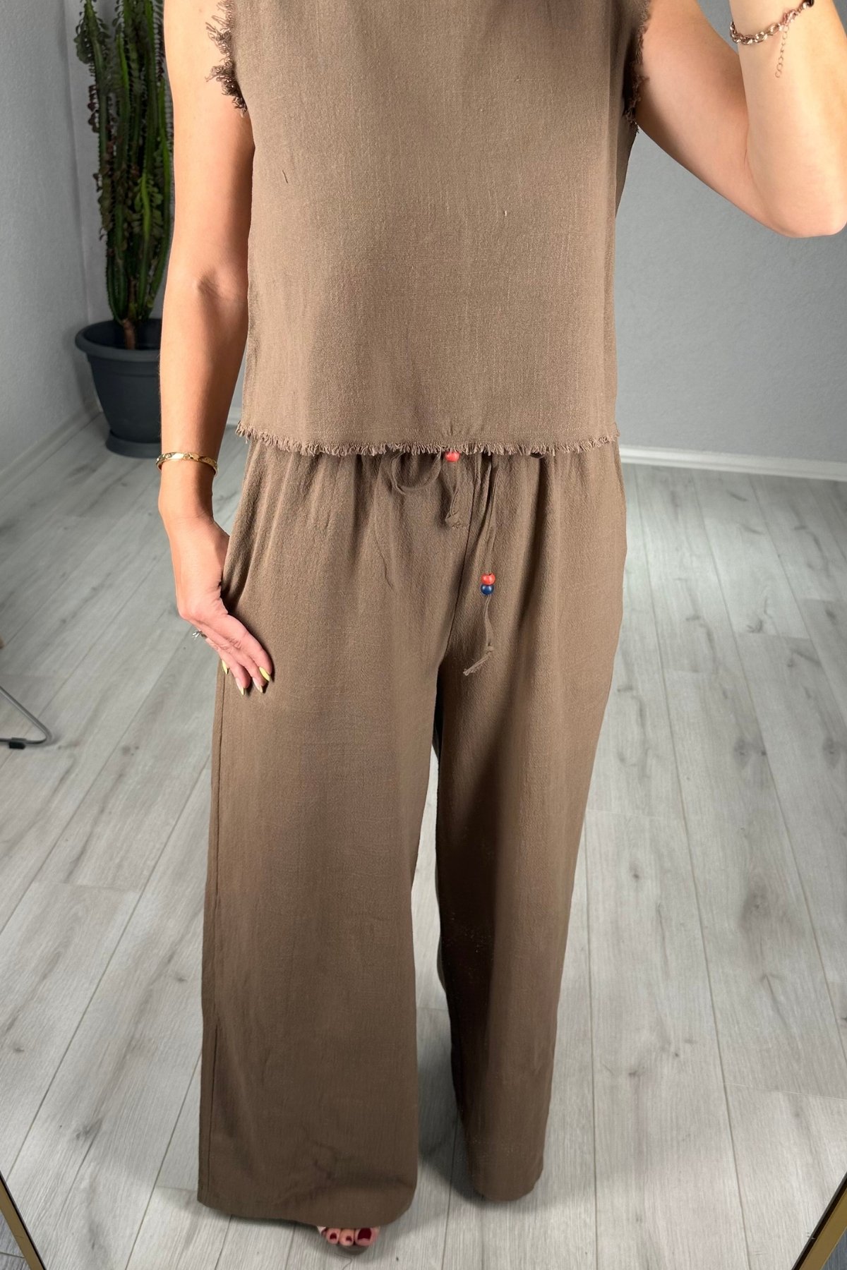 Keten Pantolon Bluz Takım 