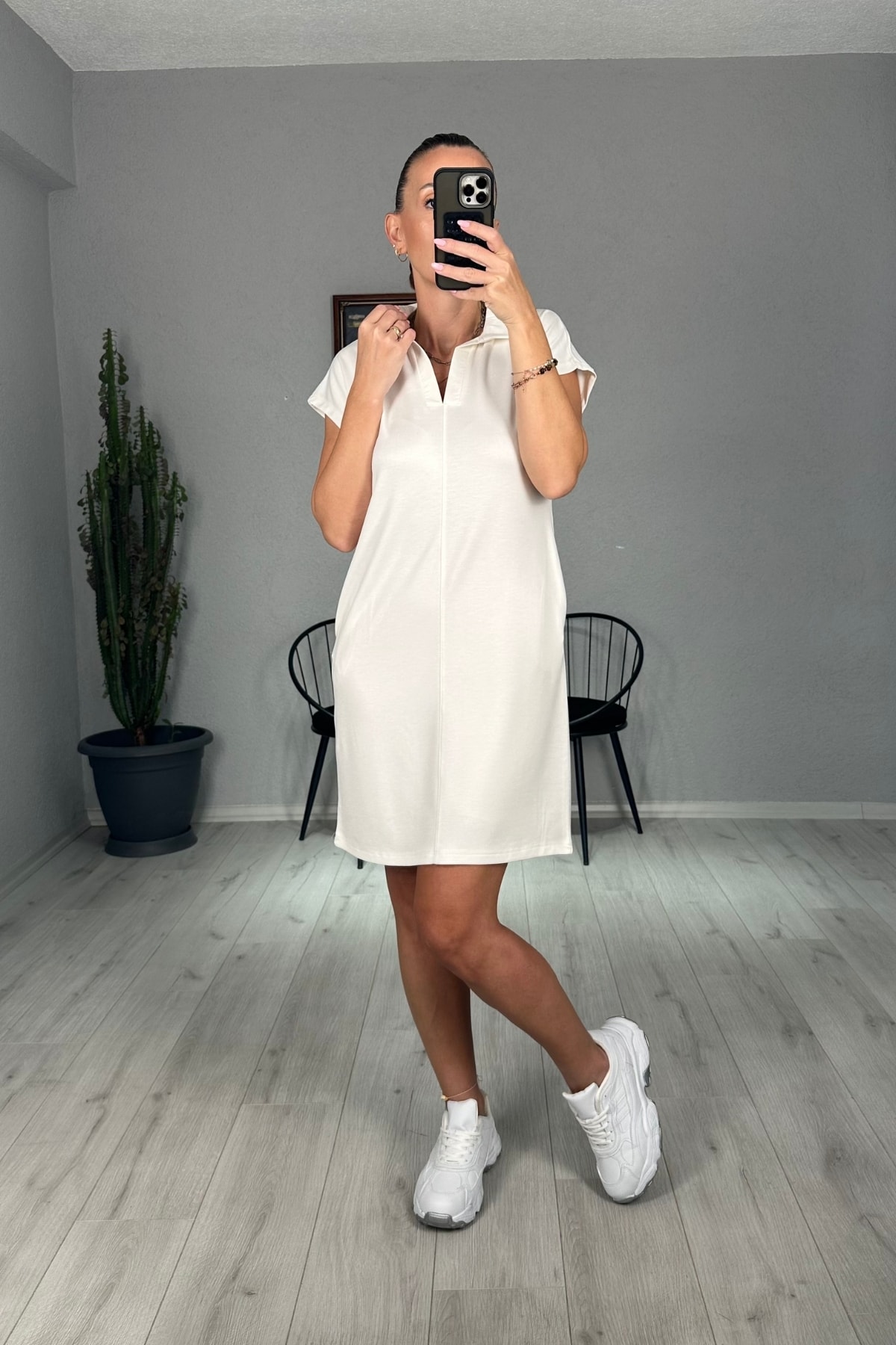 Modal Polo Yaka Cepli Elbise 