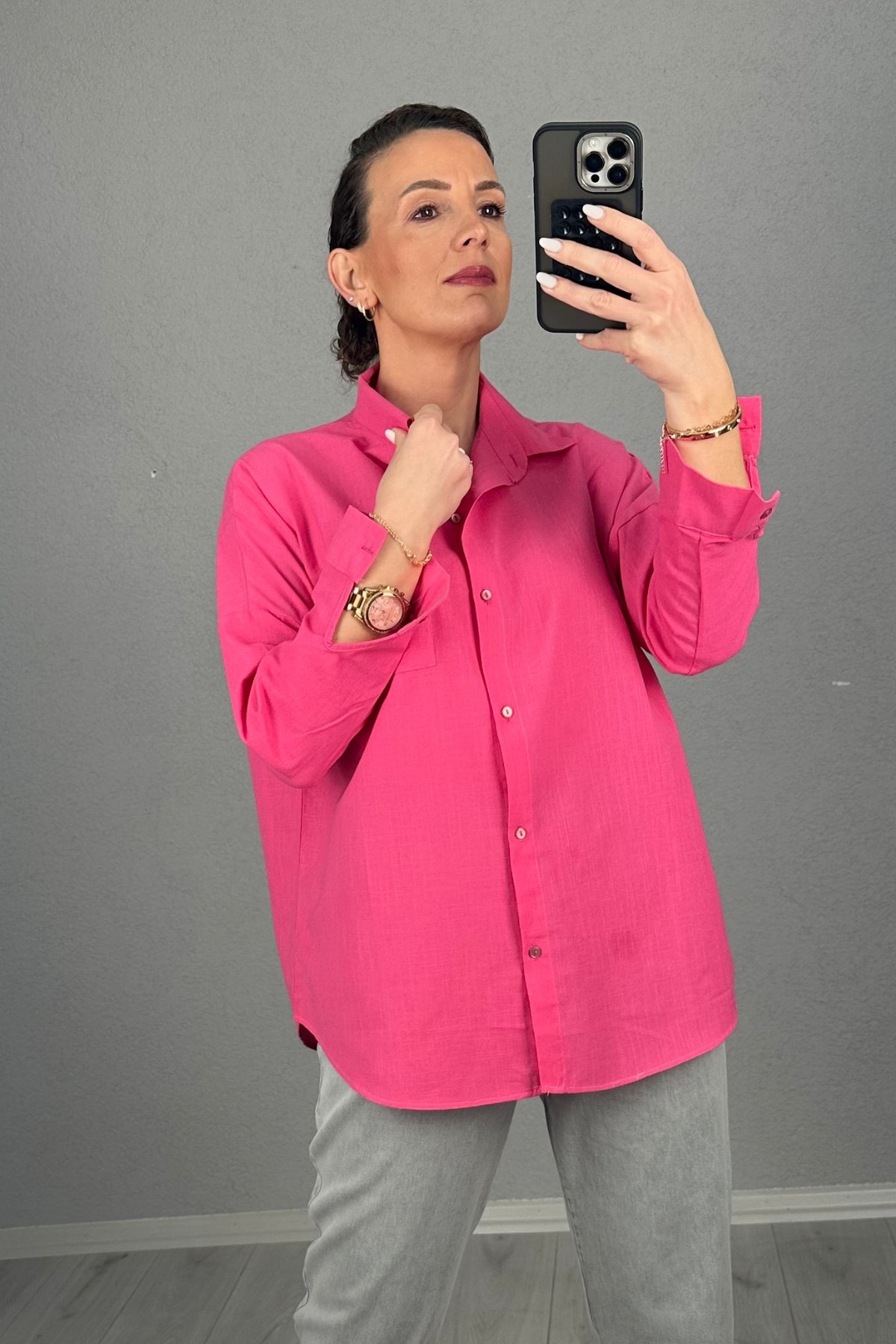 Vera Oversize Keten Gömlek 
