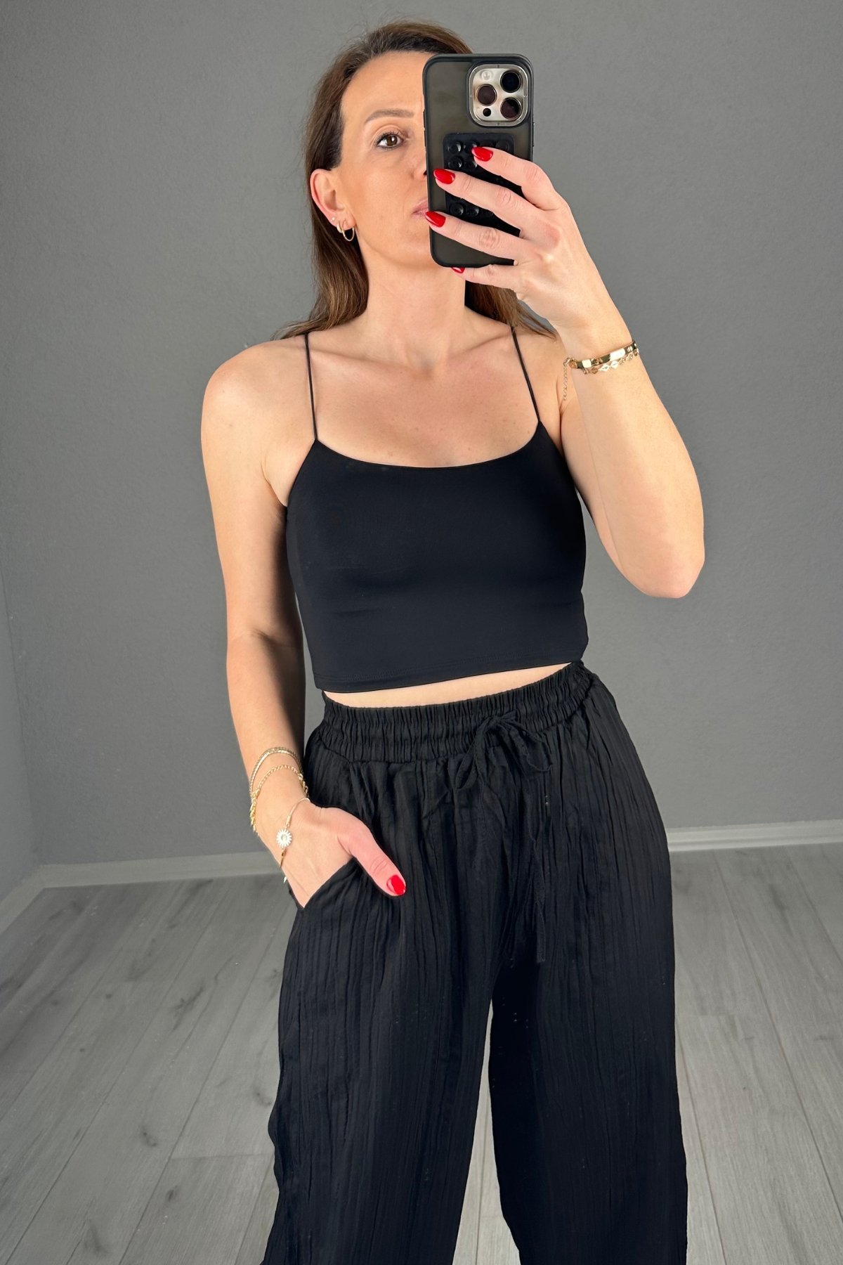 Lastik Askılı Likralı Crop
