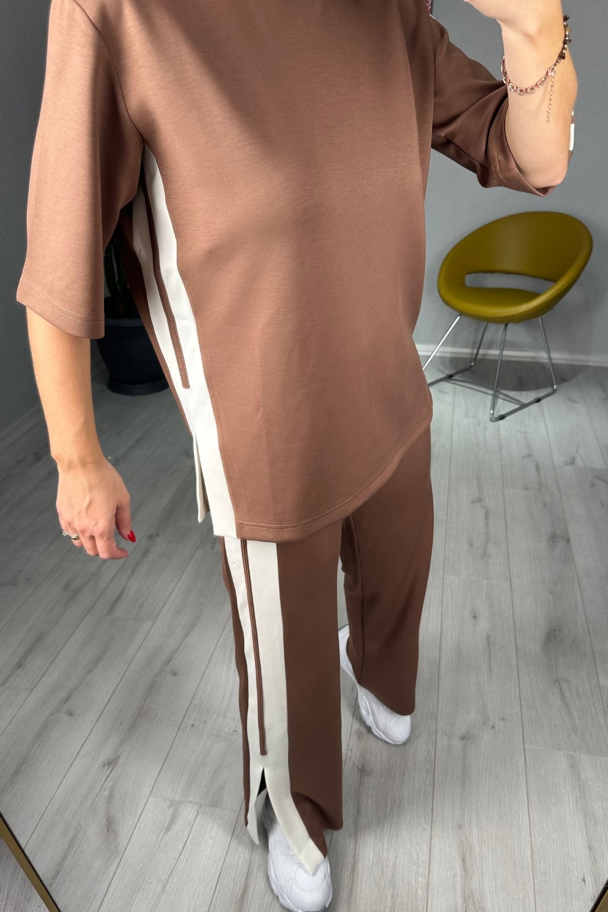 Modal Yanları Şeritli Tişört Pantolon Takım