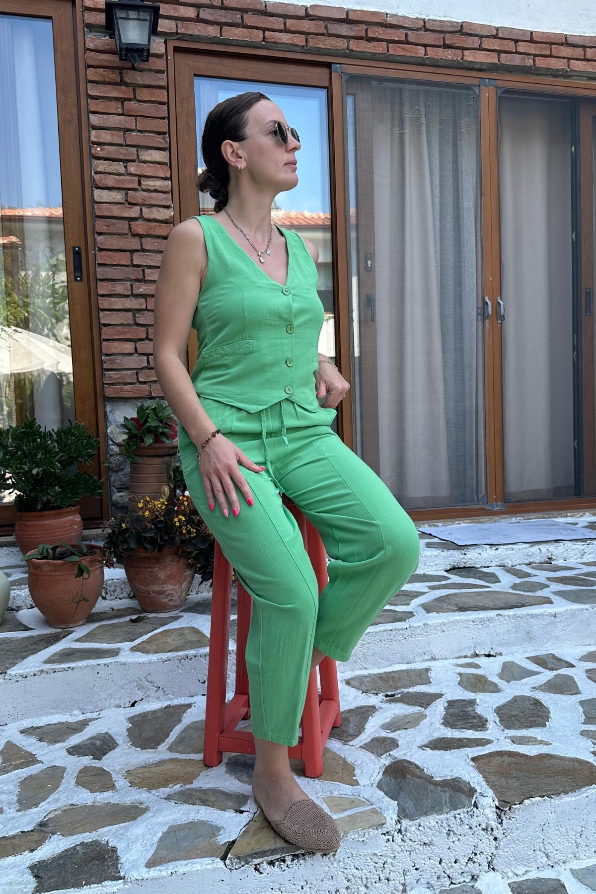 Keten Yelek Pantolon Takım