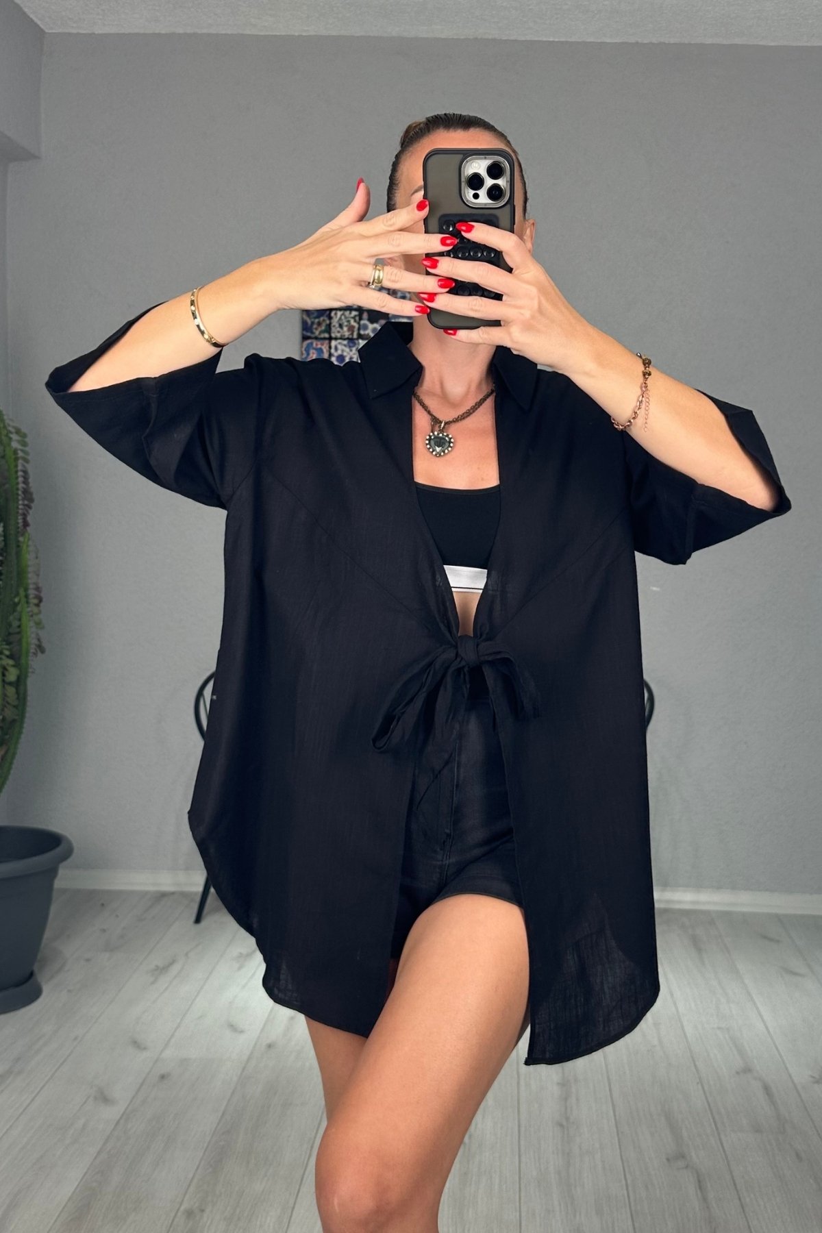 Summer Keten Bağlamalı Pareo Gömlek