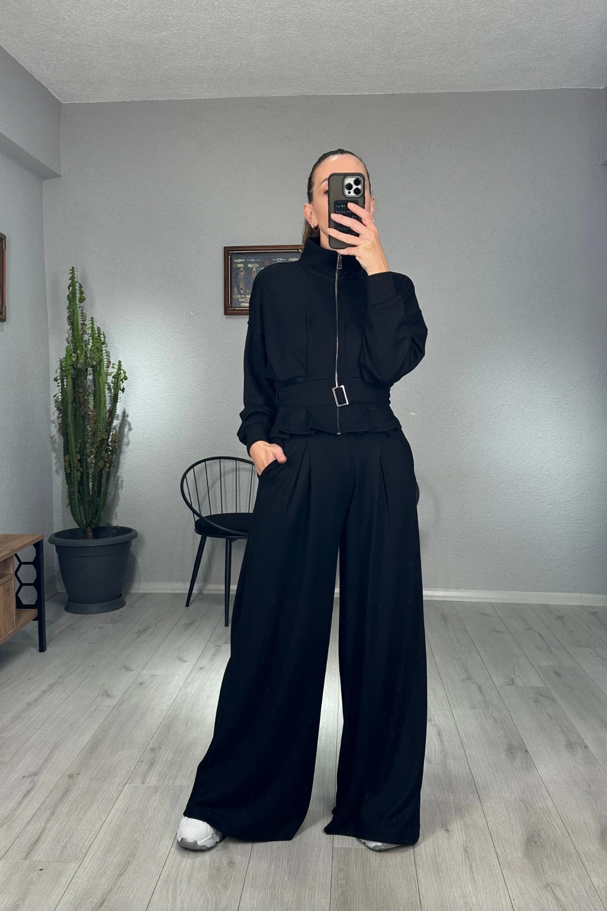 Modal Kemerli Ceketli Pantolon Takım 