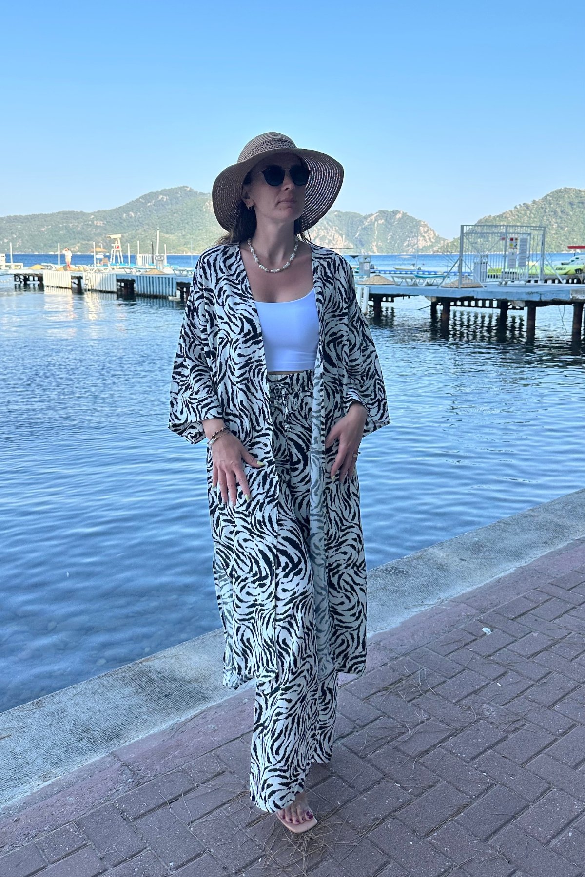 Desenli Kimono Pantolon Takım 