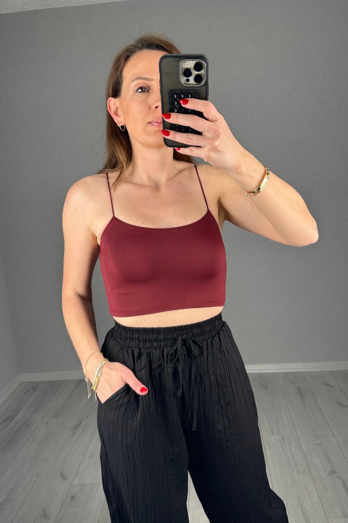 Lastik Askılı Likralı Crop